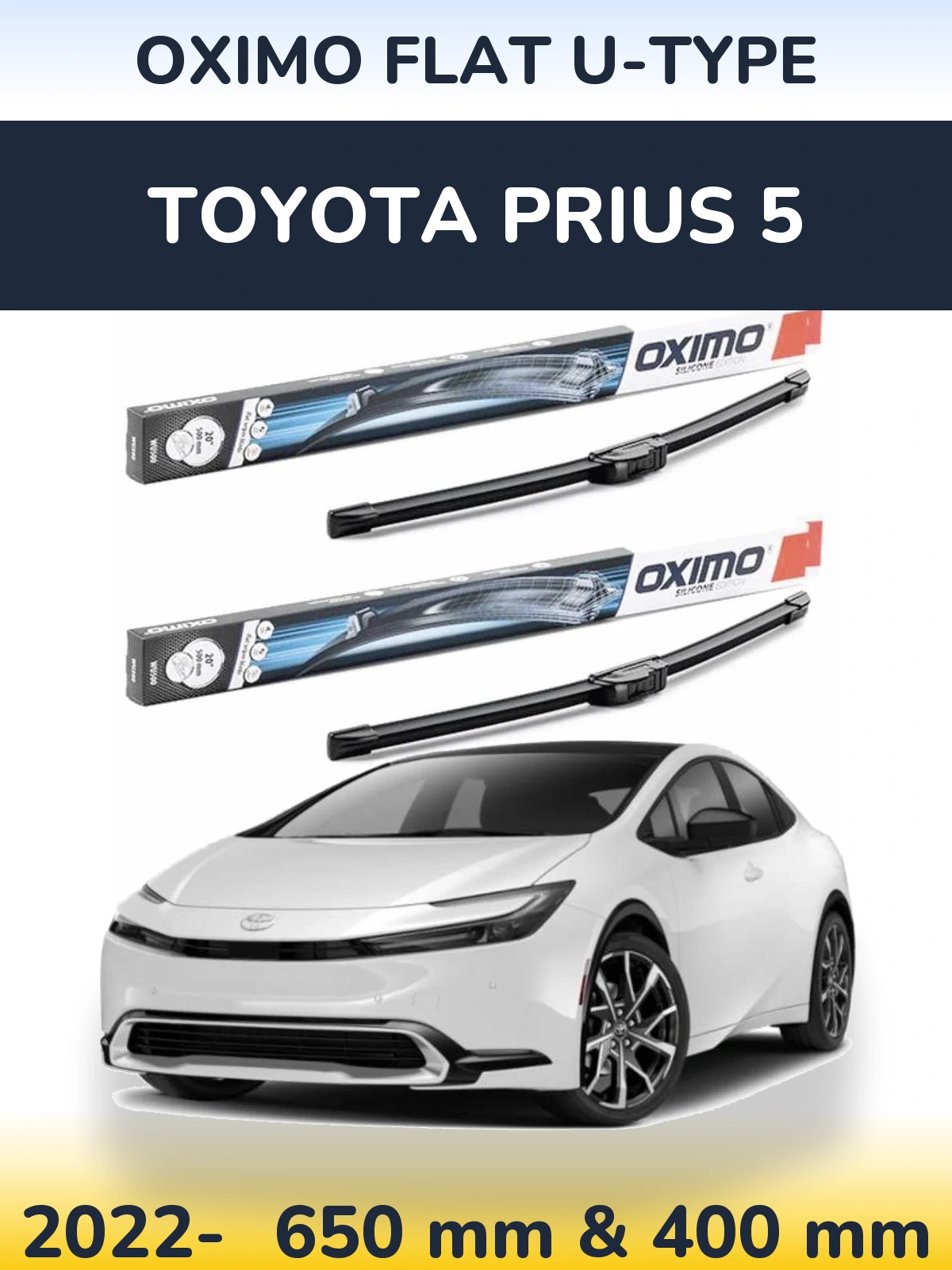 Комплект передніх щіток Oximo Flat U-type 650 & 400 мм для Toyota Prius 5 2022-2026
