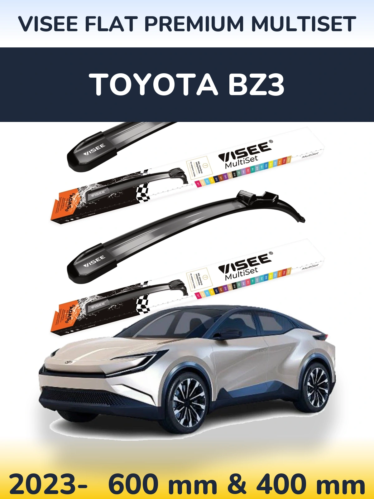 Sada předních stěračů VISEE FLAT PREMIUM MultiSet 600 a 400 mm pro Toyota bZ3 2023-2026