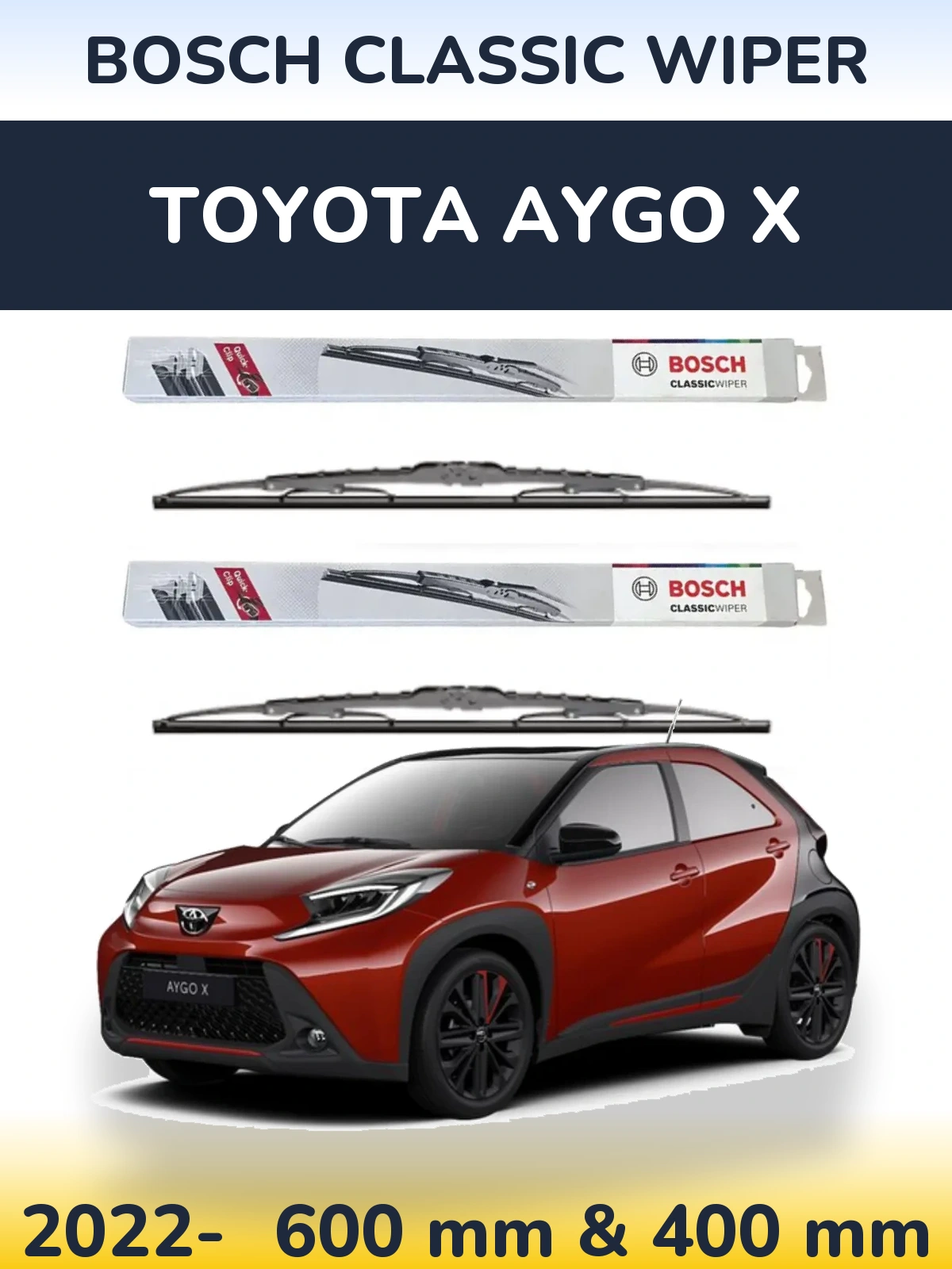 Sada předních stěračů BOSCH Classic Wiper 600 a 400 mm pro Toyota Aygo X 2022-2026