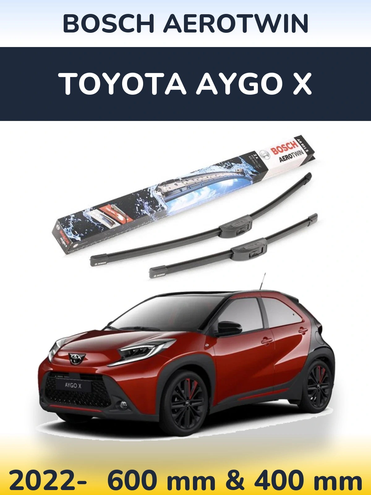 Sada předních stěračů BOSCH AeroTwin 600 a 400 mm pro Toyota Aygo X 2022-2026