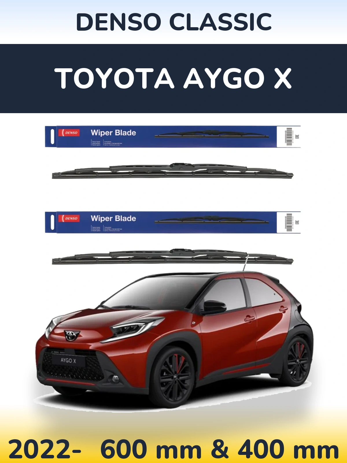 Sada předních stěračů Denso Classic 600 a 400 mm pro Toyota Aygo X 2022-2026