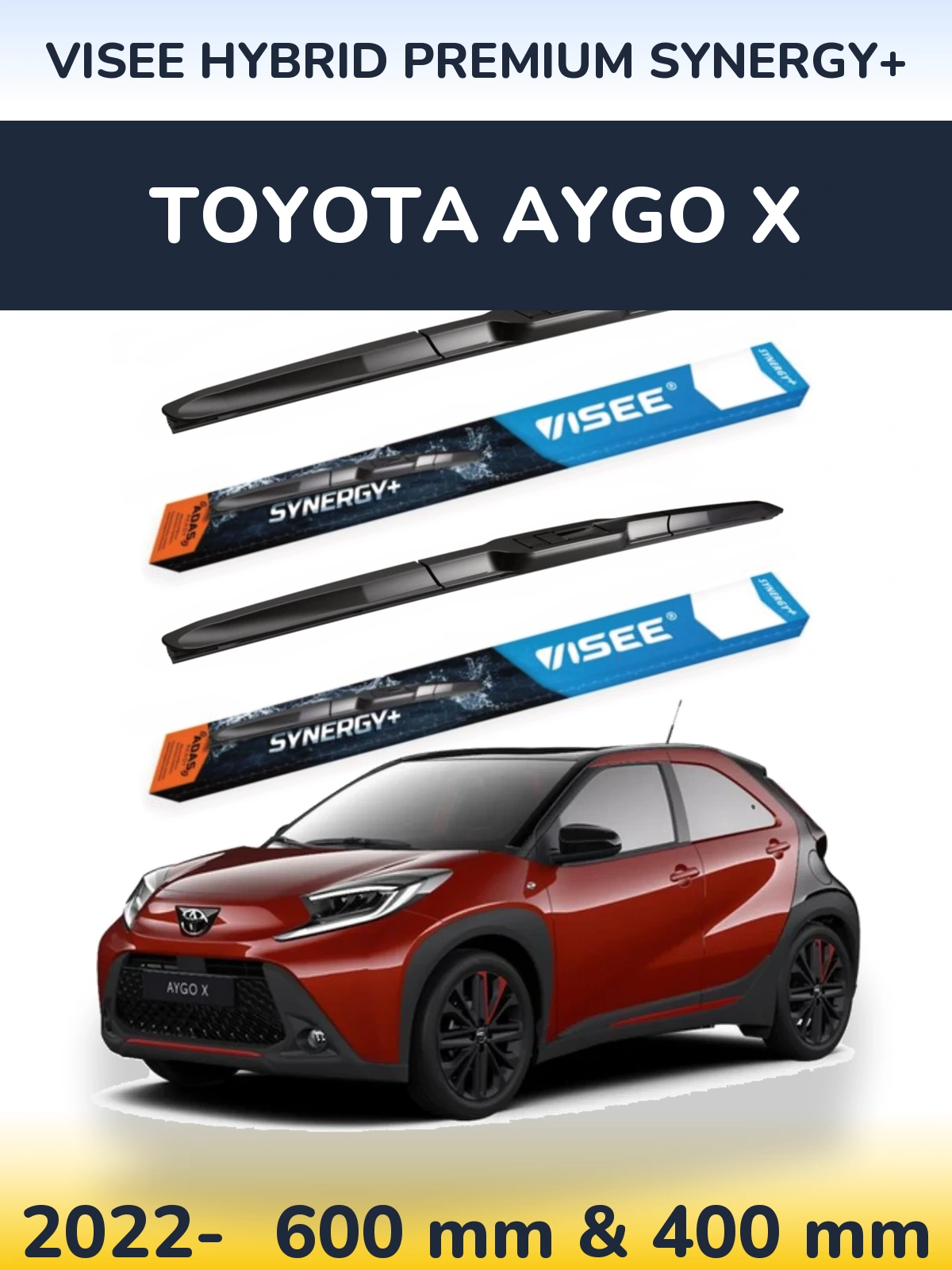 Sada předních stěračů VISEE HYBRID PREMIUM SYNERGY+ 600 a 400 mm pro Toyota Aygo X 2022-2026