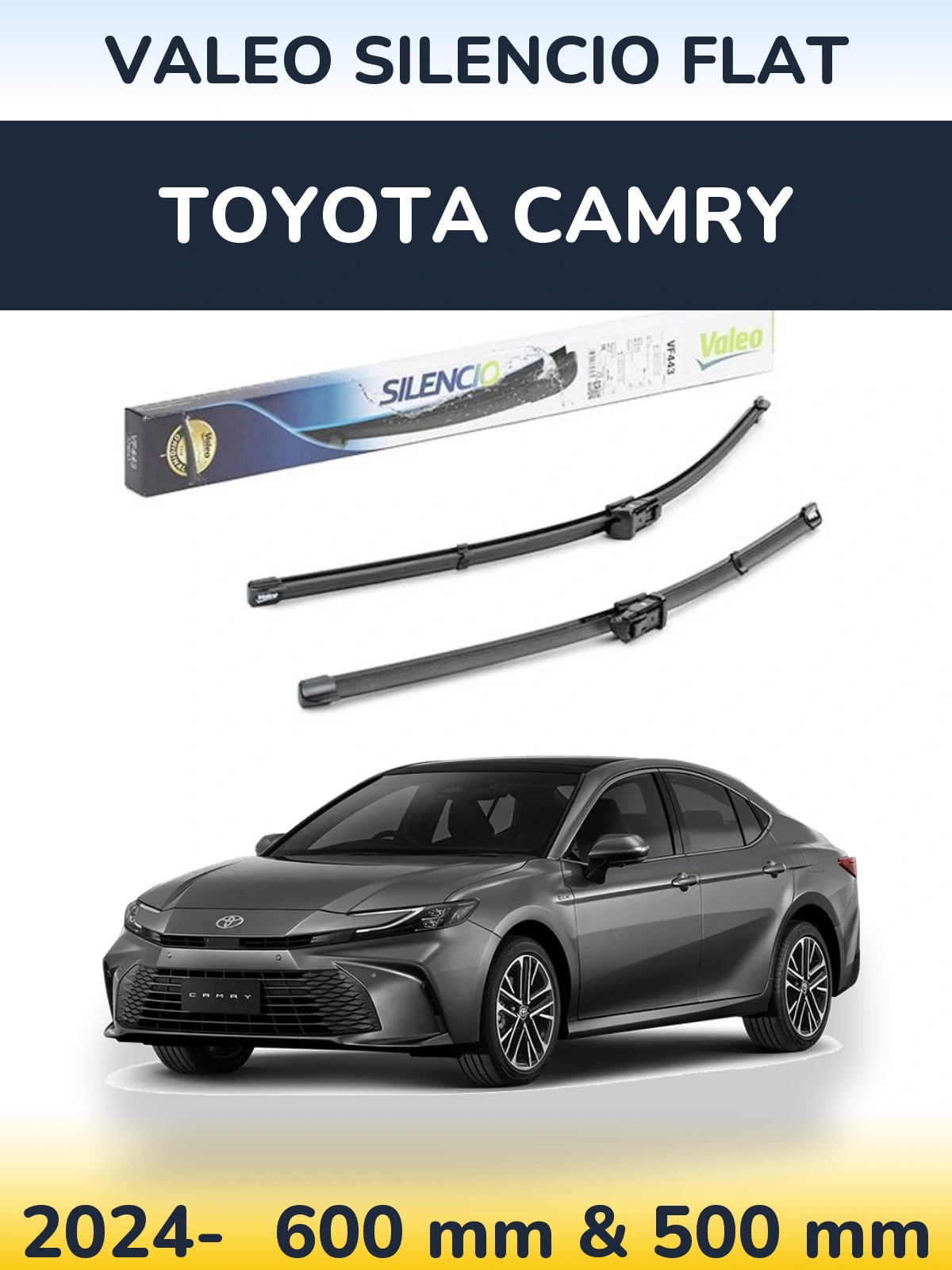 Sada předních stěračů Valeo Silencio Flat 600 a 500 mm pro Toyota Camry 2024-2026