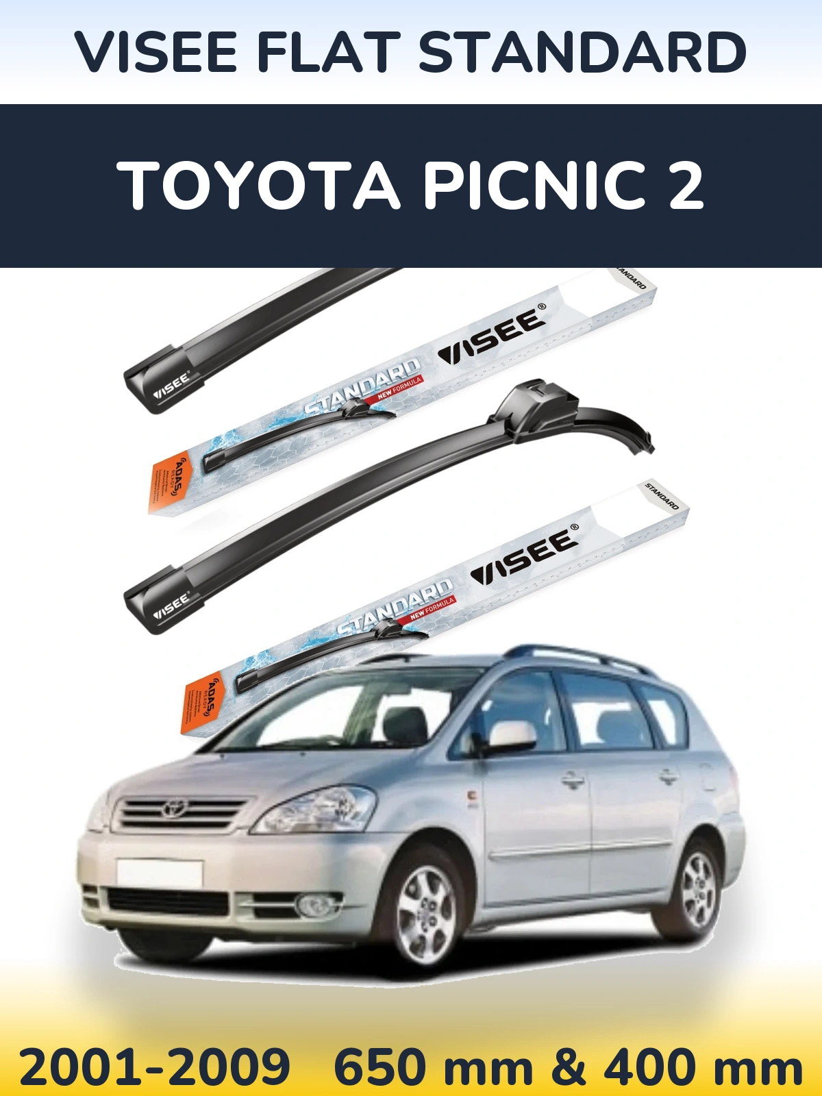 Sada předních stěračů VISEE FLAT STANDARD 650 a 400 mm pro Toyota Picnic 2 2001-2009