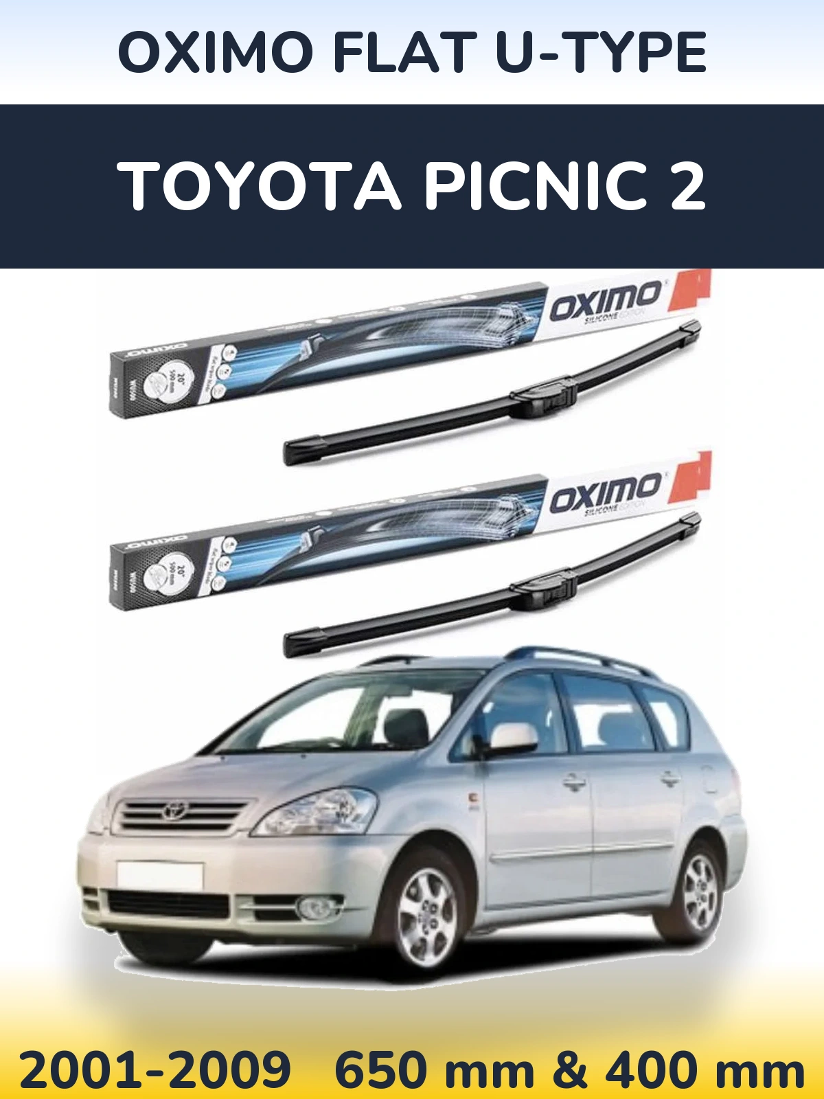 Sada předních stěračů Oximo Flat U-type 650 a 400 mm pro Toyota Picnic 2 2001-2009