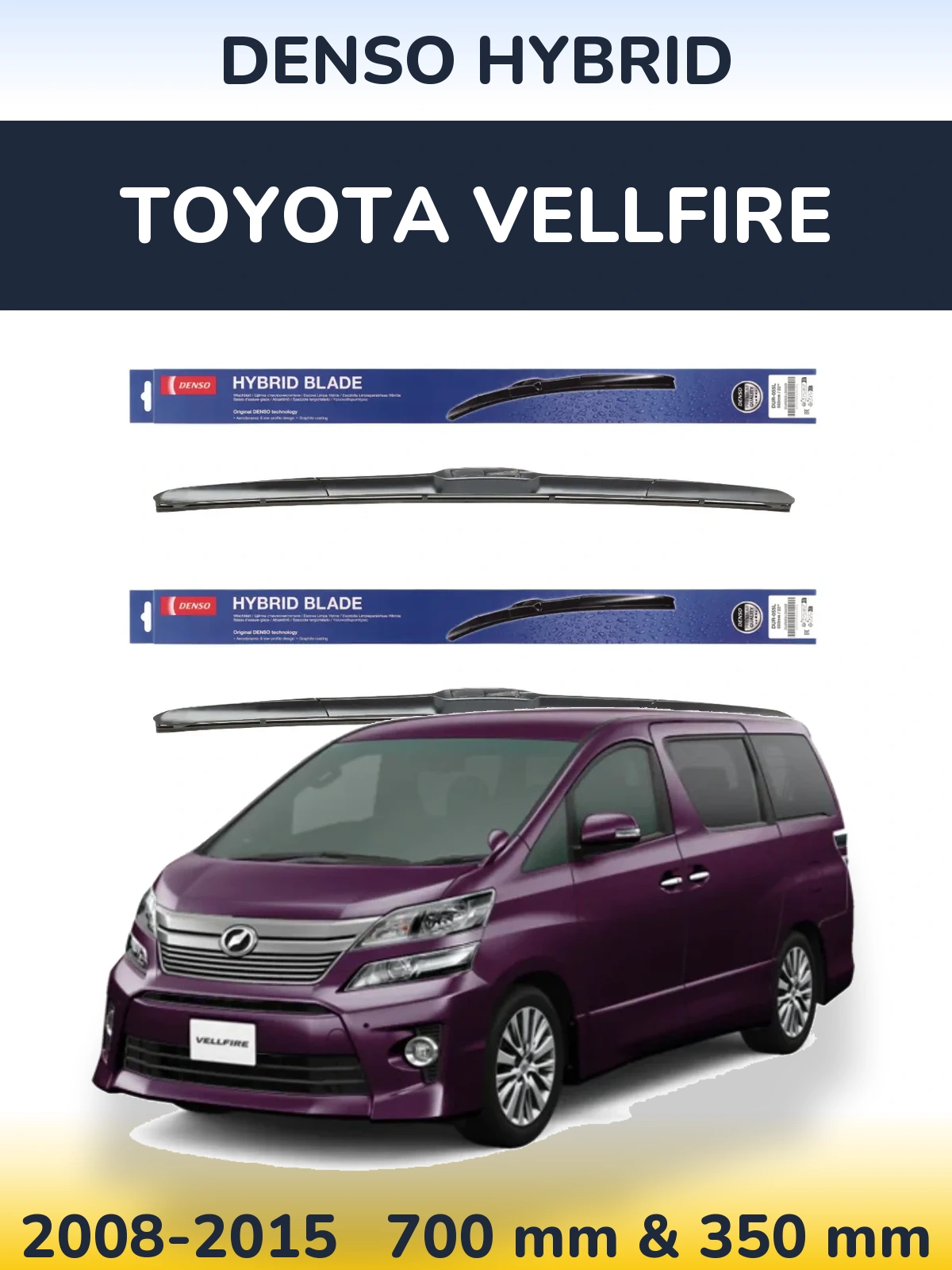 Sada předních stěračů Denso Hybrid 700 a 350 mm pro Toyota Vellfire 2008-2015
