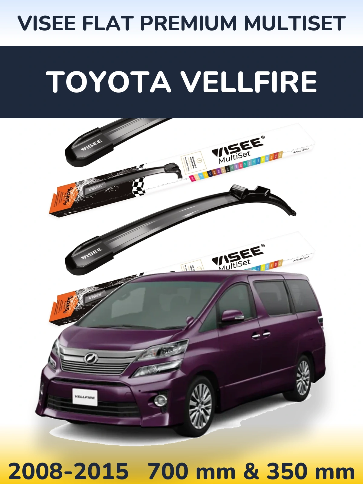Sada předních stěračů VISEE FLAT PREMIUM MultiSet 700 a 350 mm pro Toyota Vellfire 2008-2015