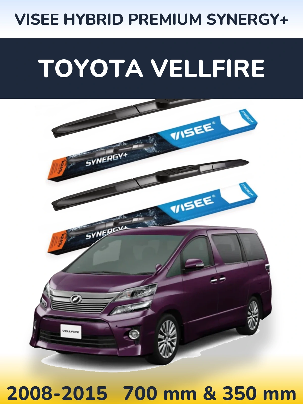 Sada předních stěračů VISEE HYBRID PREMIUM SYNERGY+ 700 a 350 mm pro Toyota Vellfire 2008-2015