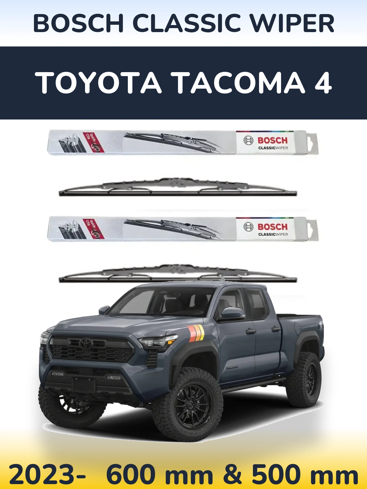 Sada předních stěračů BOSCH Classic Wiper 600 a 500 mm pro Toyota Tacoma 4 2023-2026