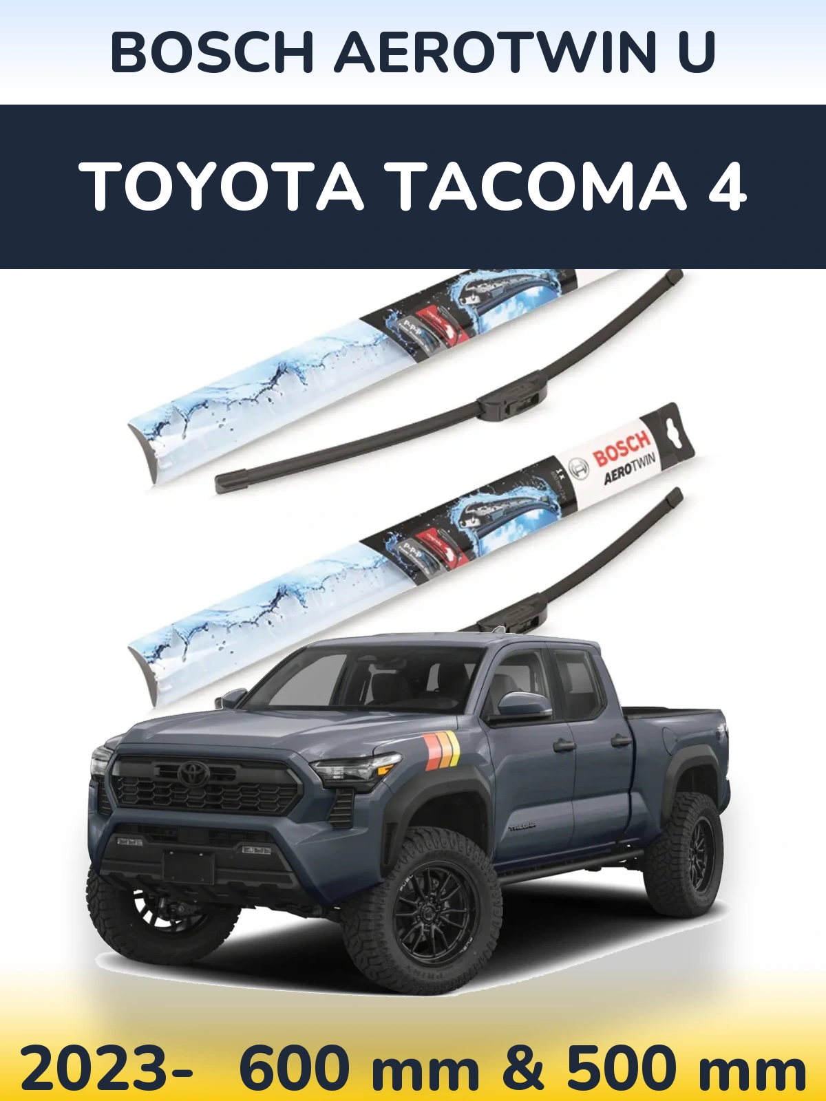 Sada předních stěračů BOSCH AeroTwin U 600 a 500 mm pro Toyota Tacoma 4 2023-2026