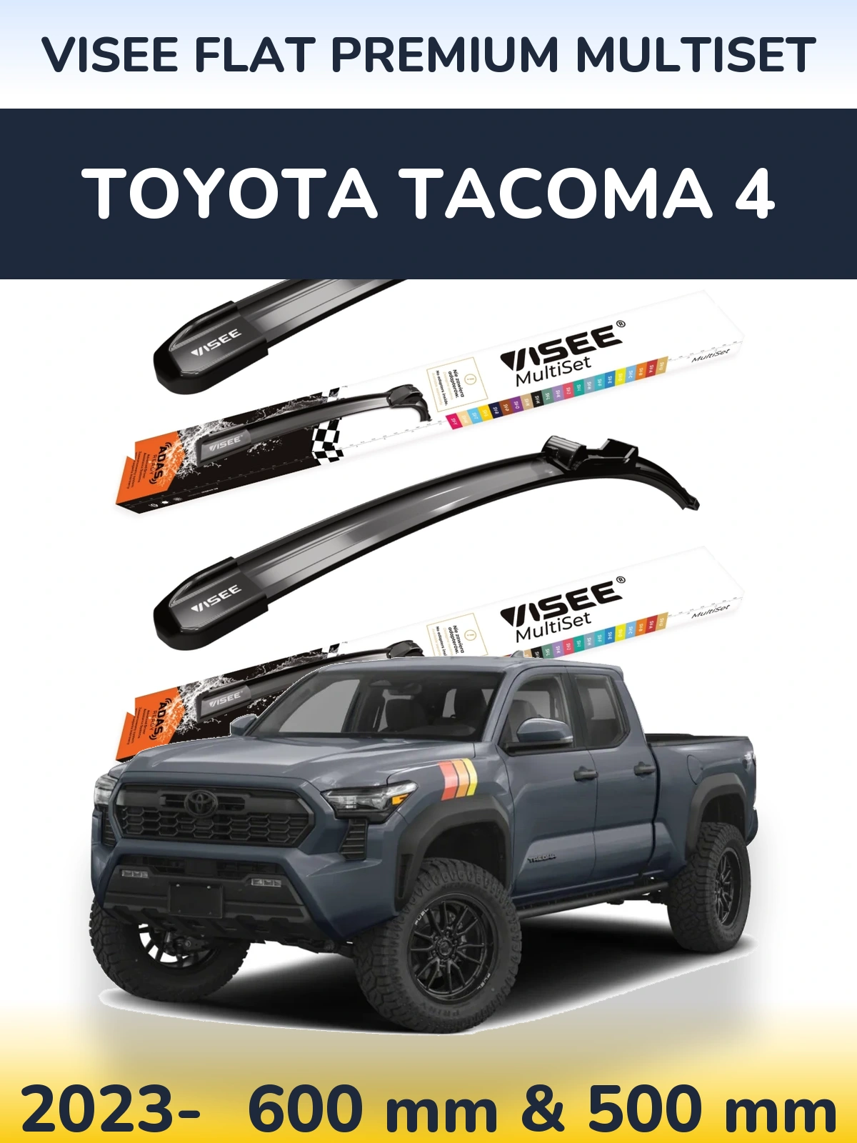Sada předních stěračů VISEE FLAT PREMIUM MultiSet 600 a 500 mm pro Toyota Tacoma 4 2023-2026