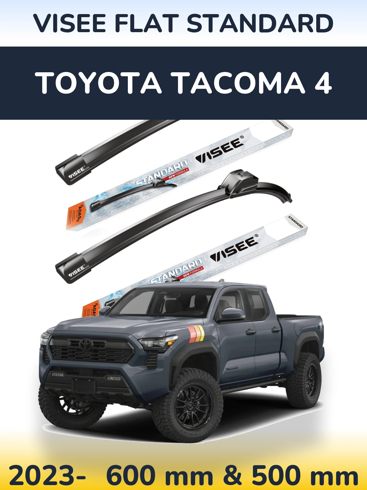 Sada předních stěračů VISEE FLAT STANDARD 600 a 500 mm pro Toyota Tacoma 4 2023-2026