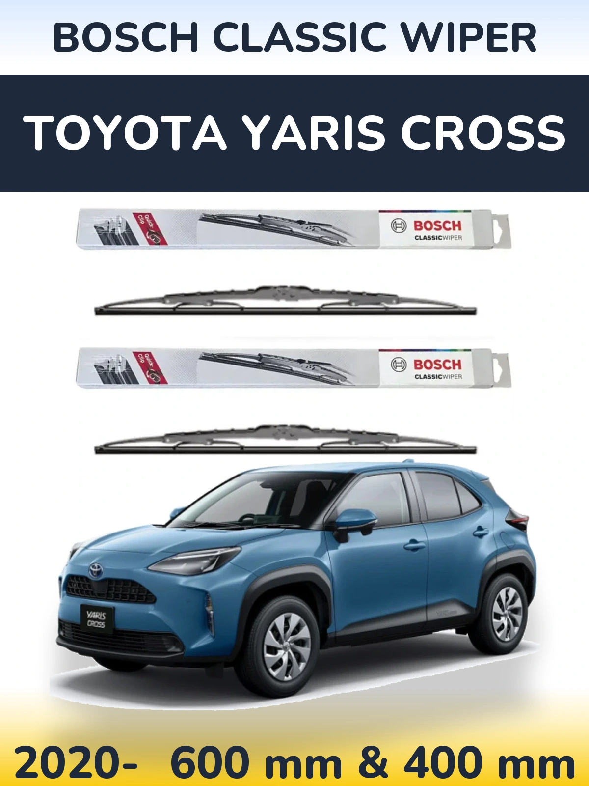 Sada předních stěračů BOSCH Classic Wiper 600 a 400 mm pro Toyota Yaris Cross 2020-2026