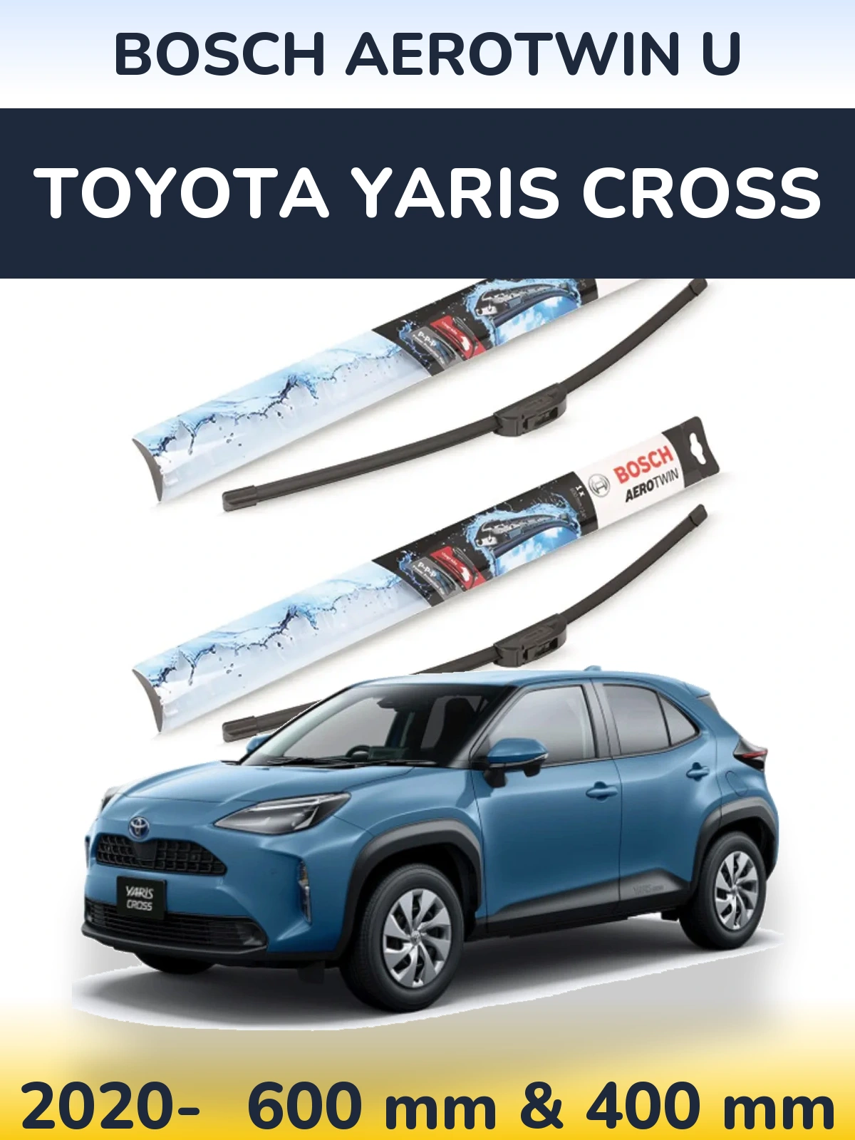 Sada předních stěračů BOSCH AeroTwin U 600 a 400 mm pro Toyota Yaris Cross 2020-2026