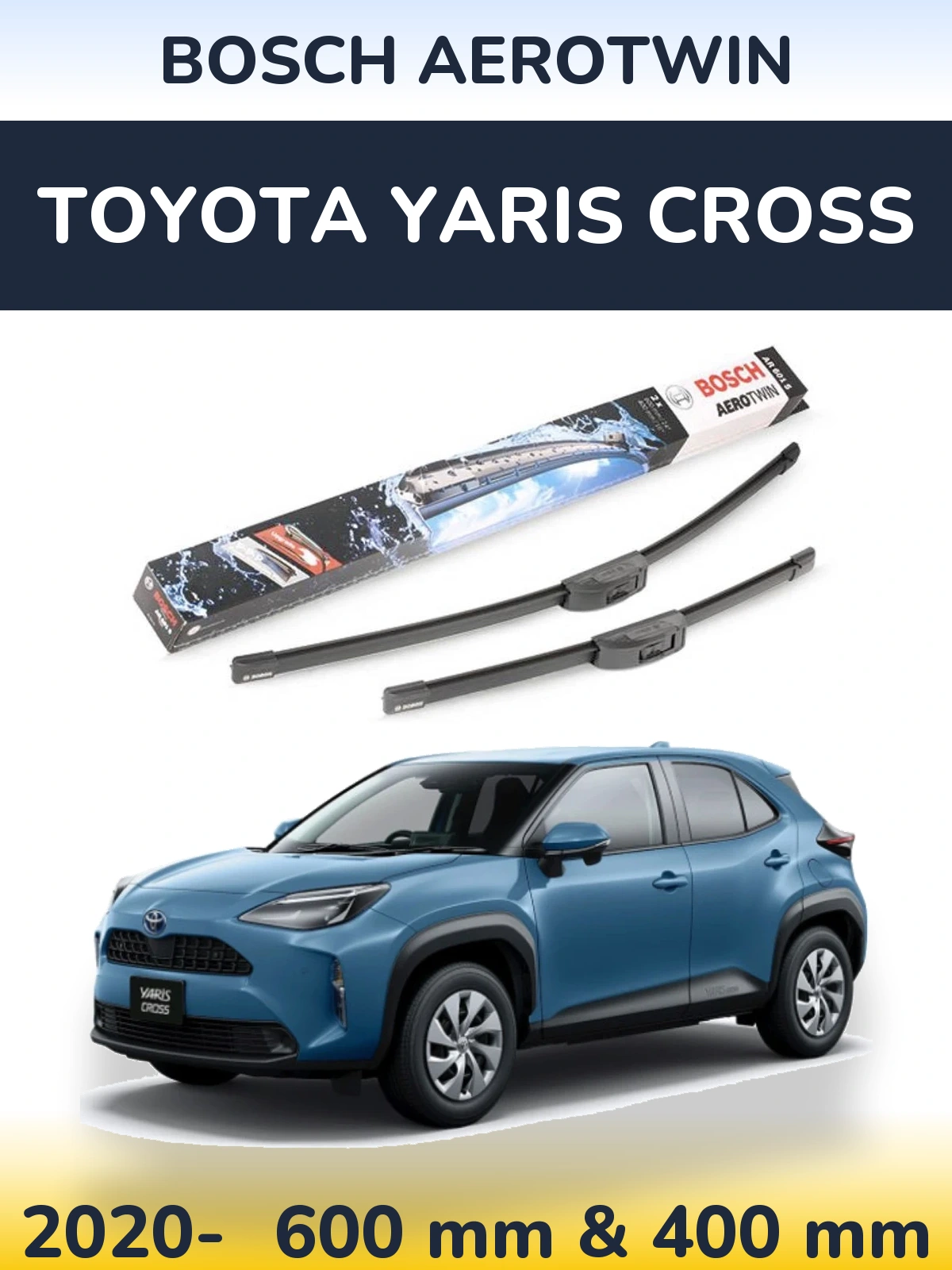 Sada předních stěračů BOSCH AeroTwin 600 a 400 mm pro Toyota Yaris Cross 2020-2026