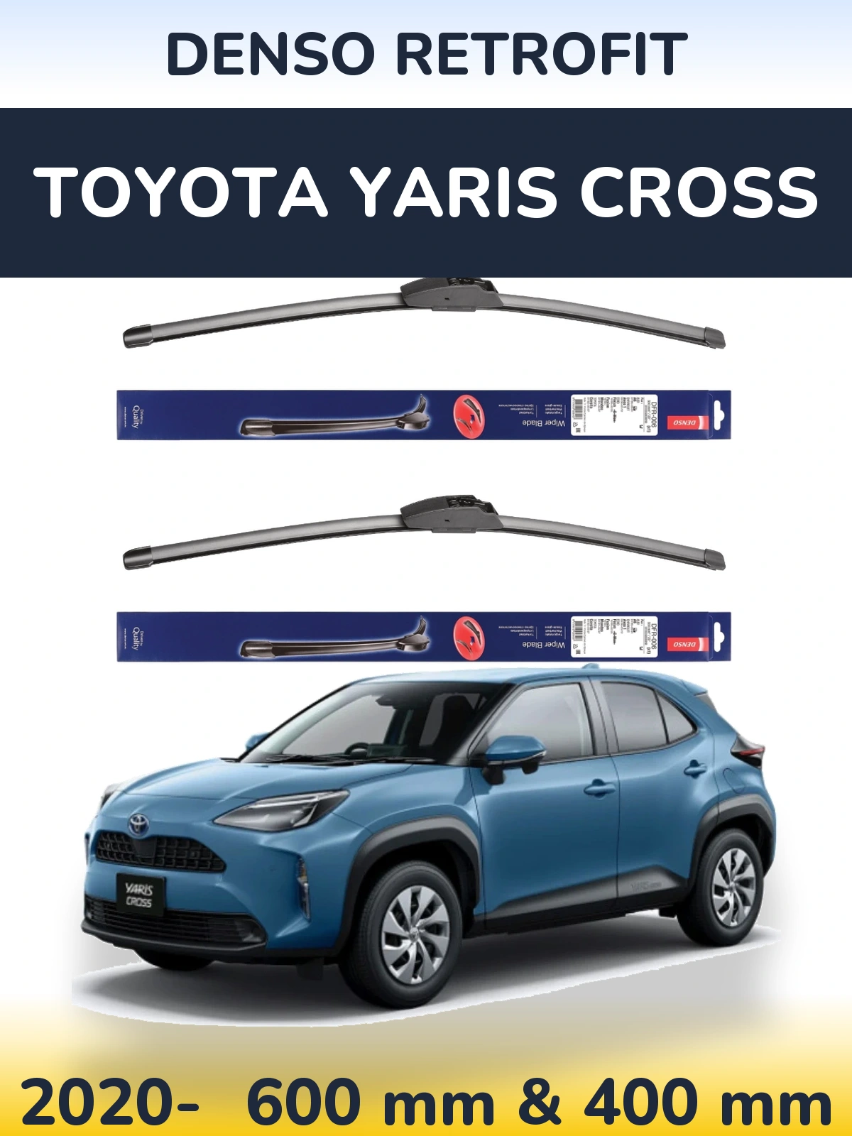 Sada předních stěračů Denso Retrofit 600 a 400 mm pro Toyota Yaris Cross 2020-2026
