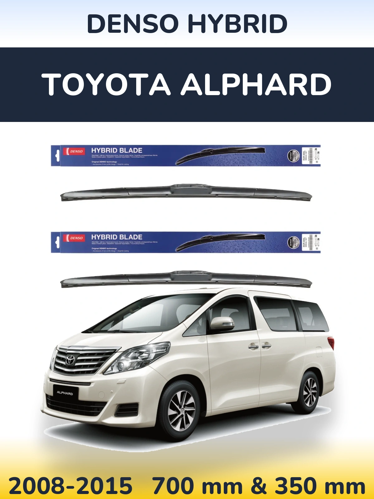 Sada předních stěračů Denso Hybrid 700 a 350 mm pro Toyota Alphard 2008-2015