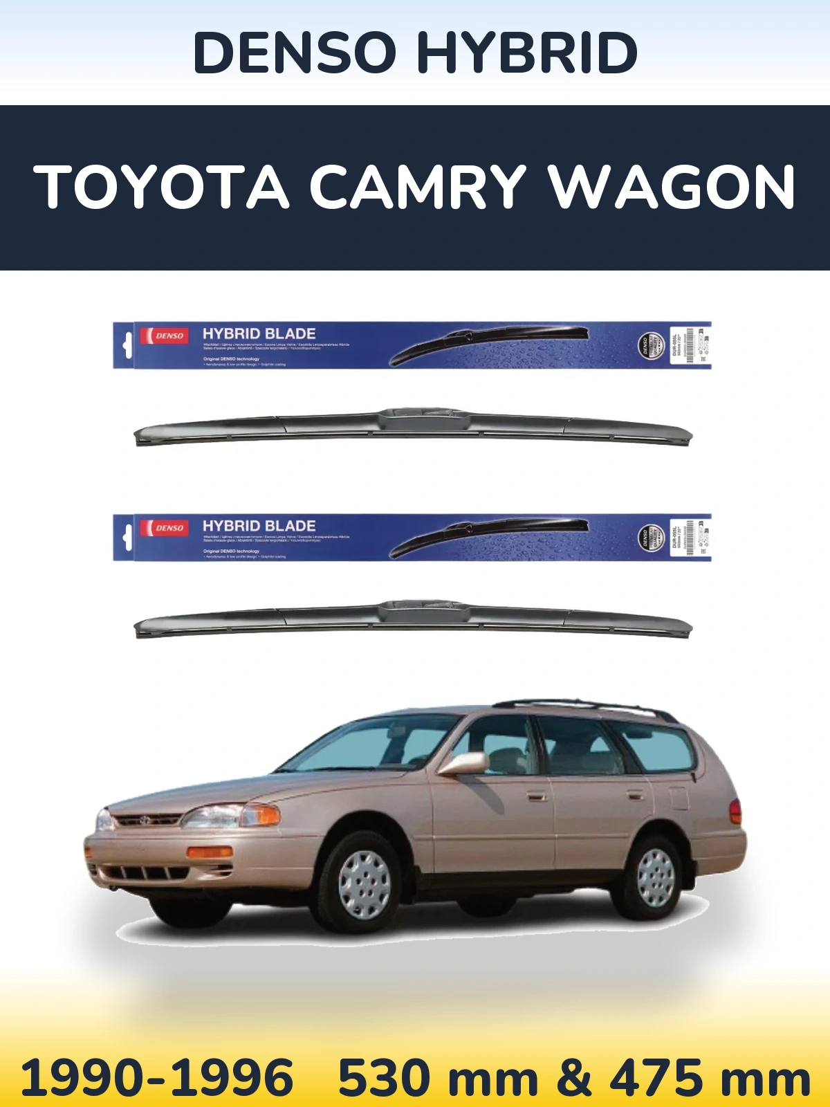 Sada předních stěračů Denso Hybrid 530 a 475 mm pro Toyota Camry Wagon 1990-1996