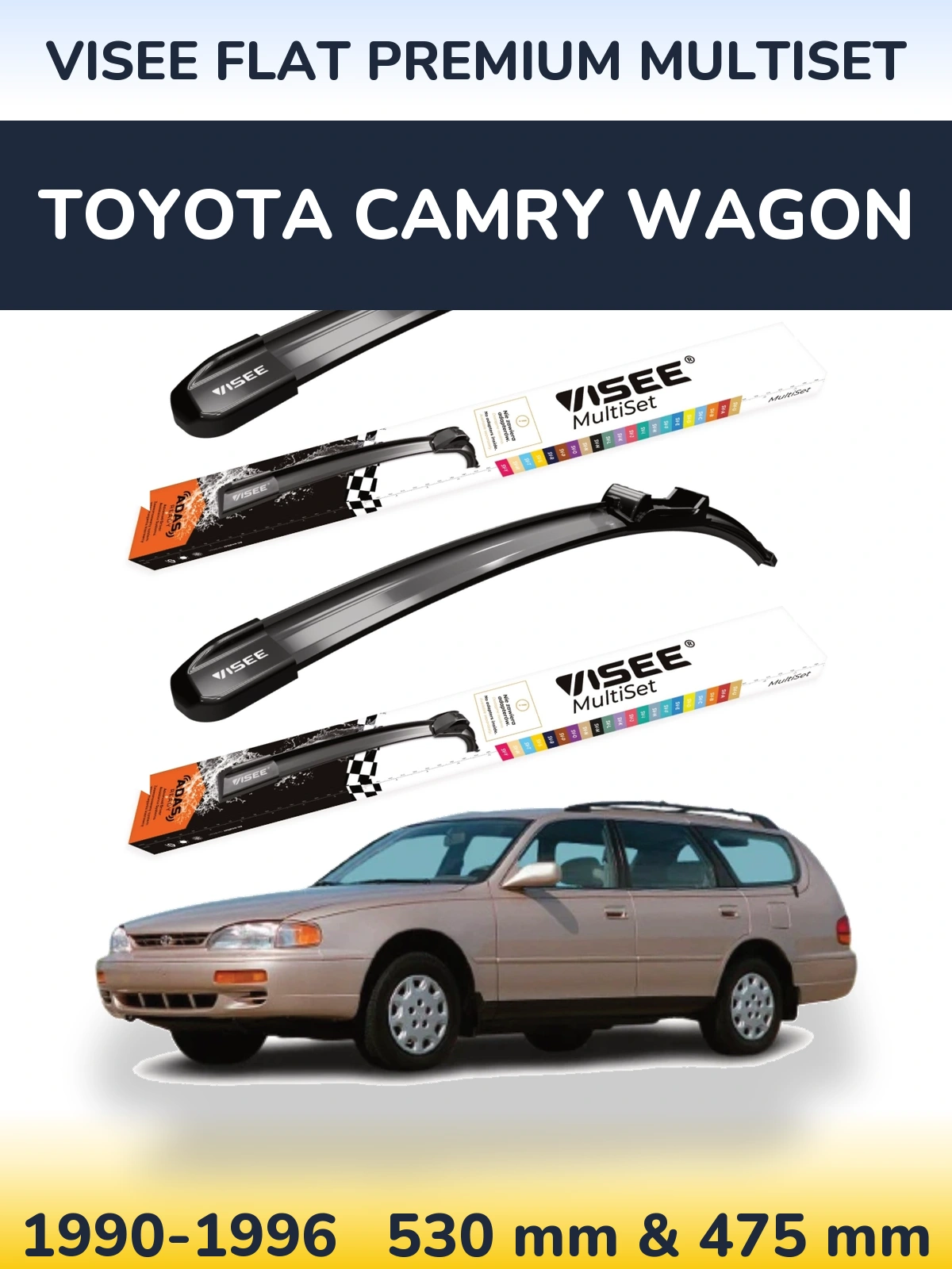 Sada předních stěračů VISEE FLAT PREMIUM MultiSet 530 a 475 mm pro Toyota Camry Wagon 1990-1996