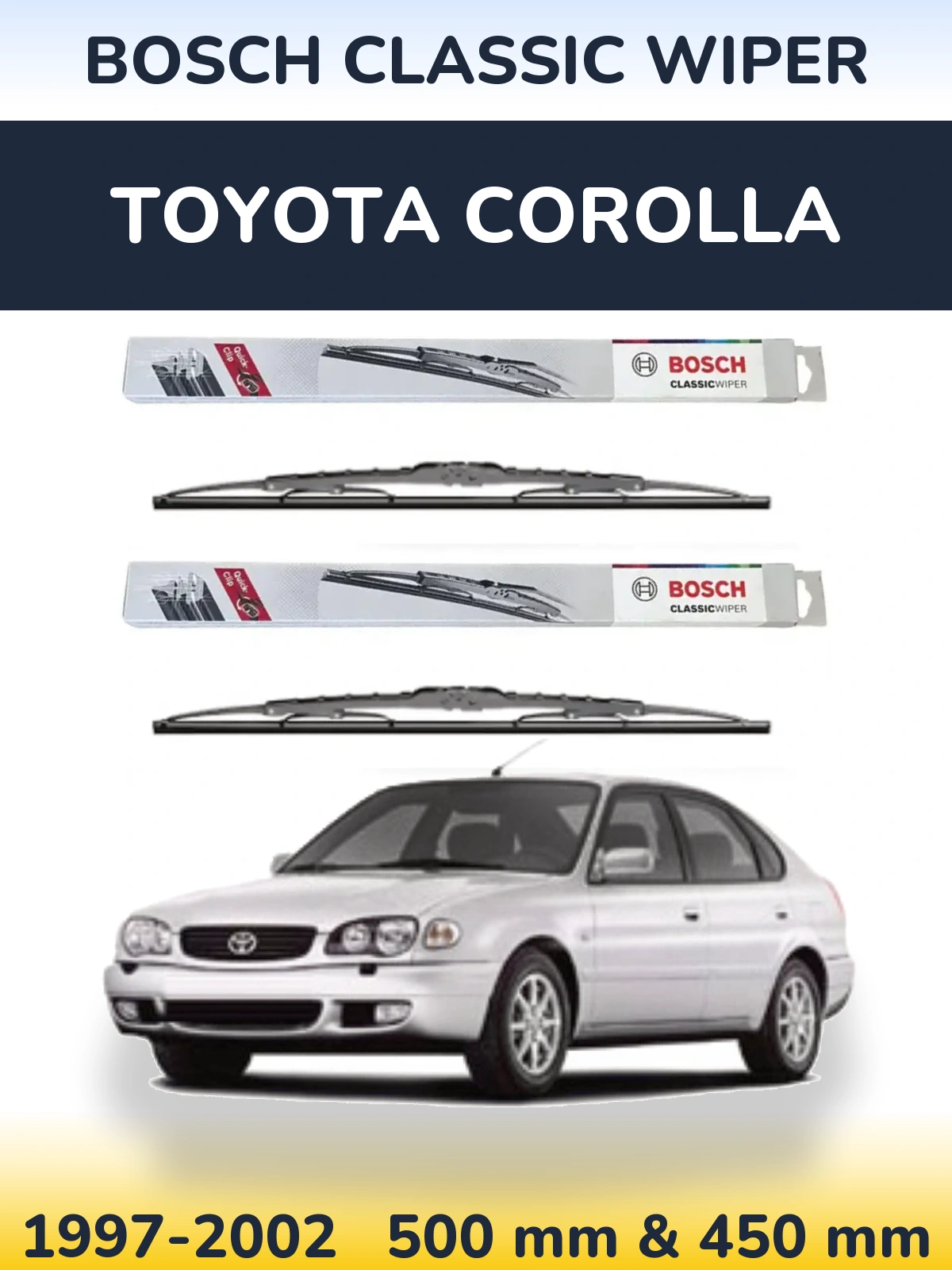 Sada předních stěračů BOSCH Classic Wiper 500 a 450 mm pro Toyota Corolla 1997-2002