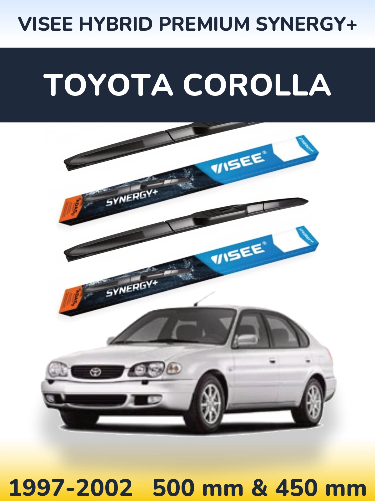 Sada předních stěračů VISEE HYBRID PREMIUM SYNERGY+ 500 a 450 mm pro Toyota Corolla 1997-2002