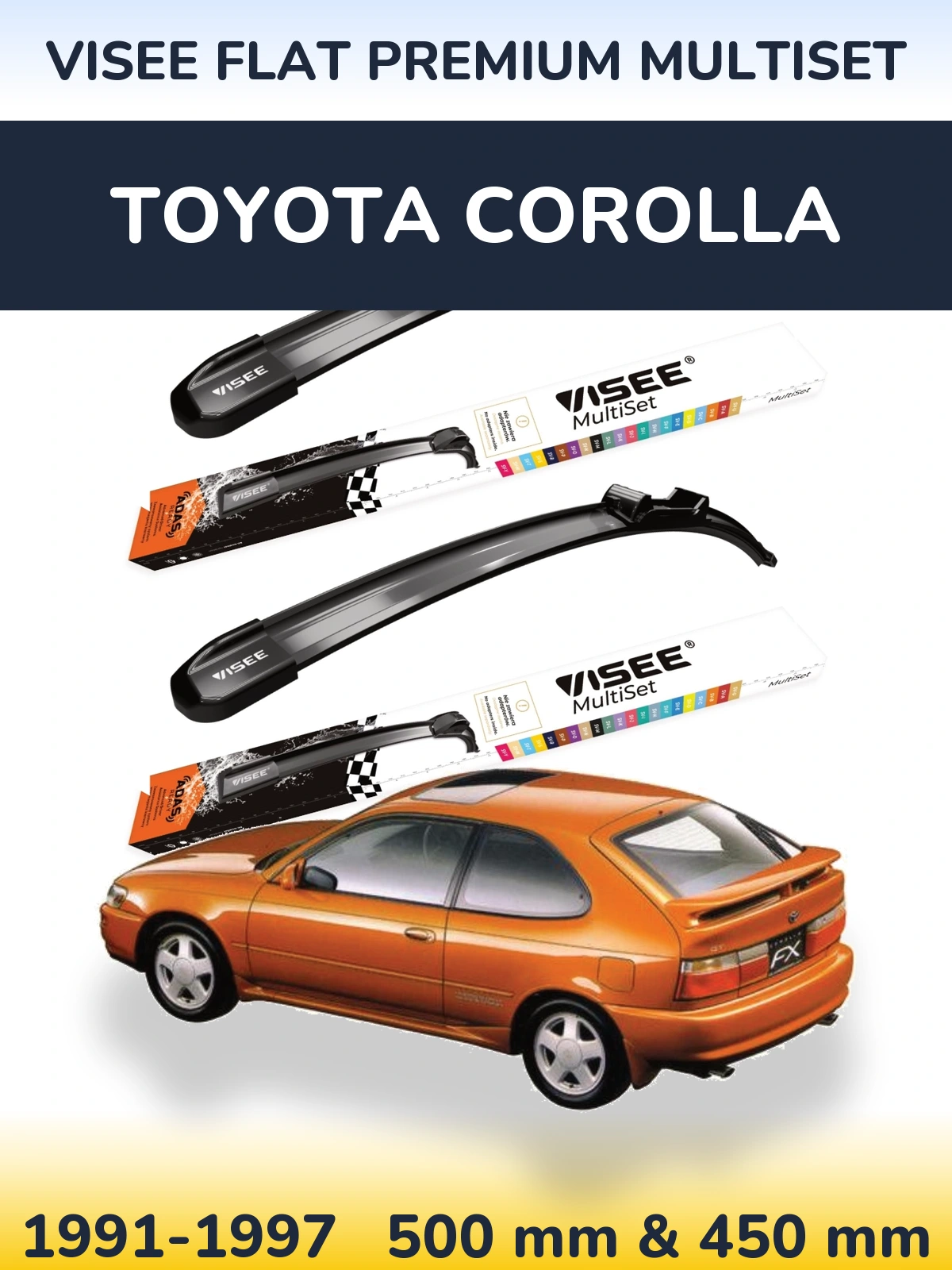 Sada předních stěračů VISEE FLAT PREMIUM MultiSet 500 a 450 mm pro Toyota Corolla 1991-1997