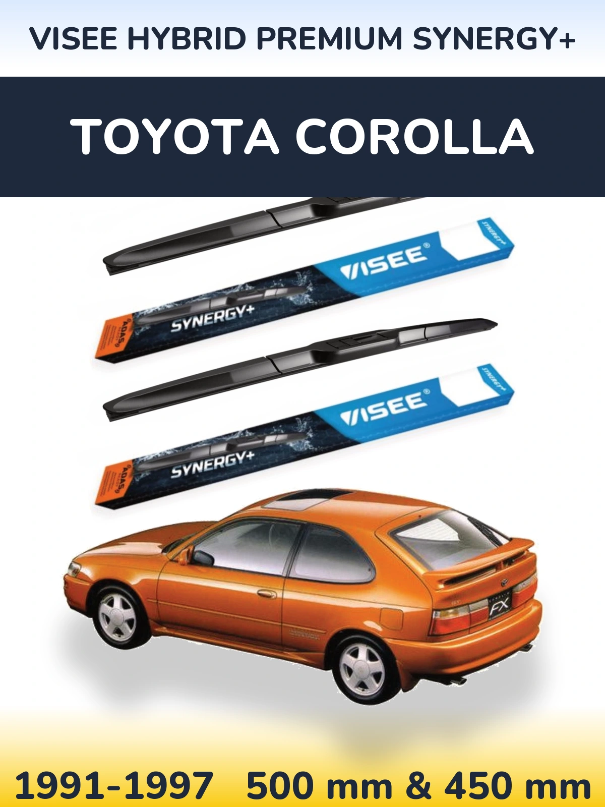 Sada předních stěračů VISEE HYBRID PREMIUM SYNERGY+ 500 a 450 mm pro Toyota Corolla 1991-1997