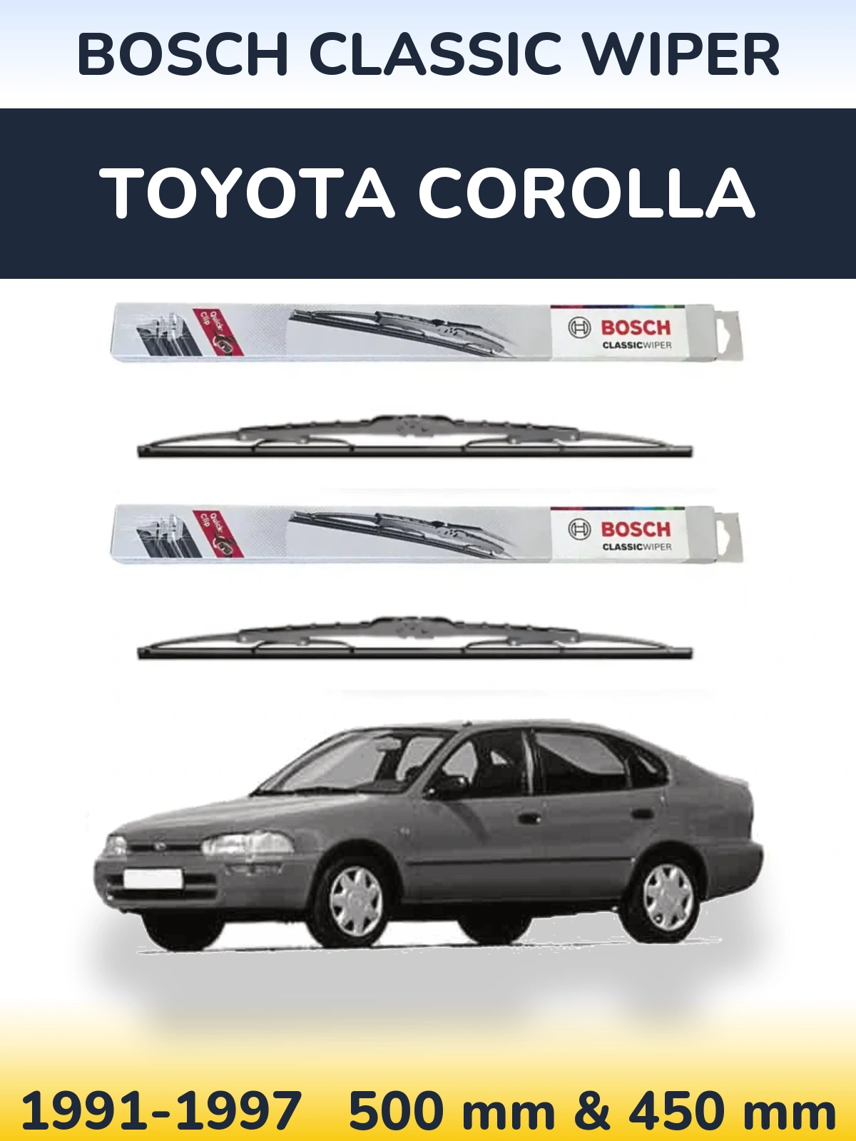 Sada předních stěračů BOSCH Classic Wiper 500 a 450 mm pro Toyota Corolla 1991-1997