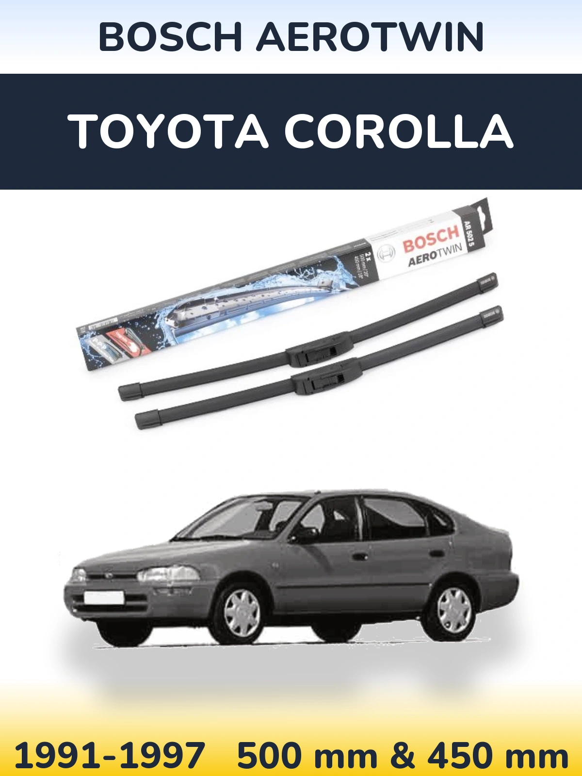 Sada předních stěračů BOSCH AeroTwin 500 a 450 mm pro Toyota Corolla 1991-1997