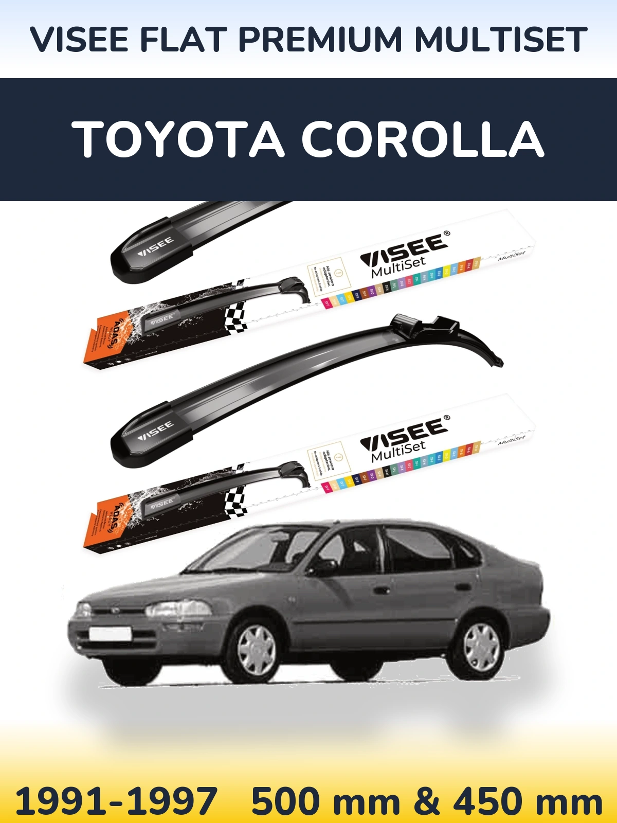 Комплект передніх щіток VISEE FLAT PREMIUM MultiSet 500 & 450 мм для Toyota Corolla 1991-1997