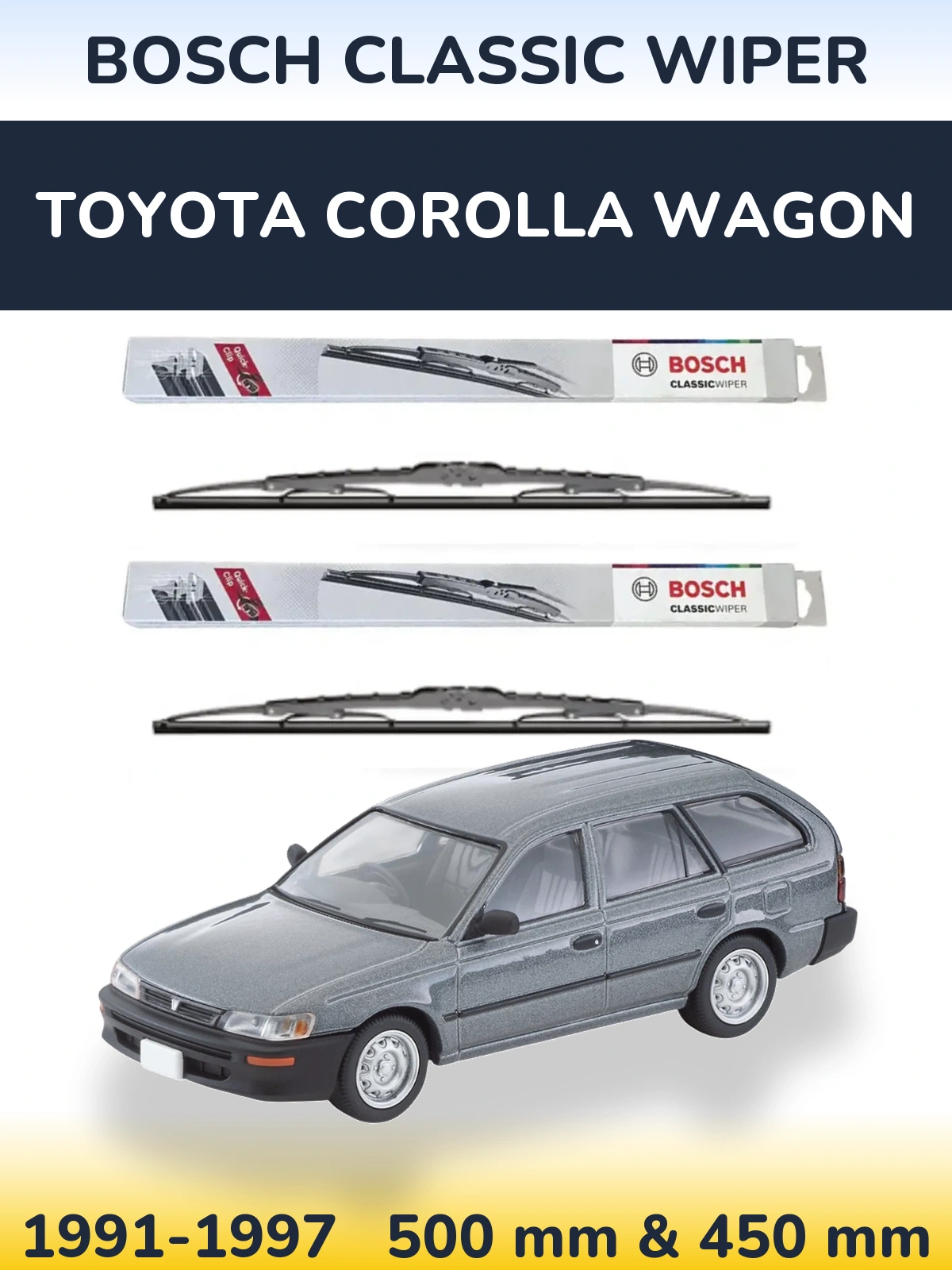 Sada předních stěračů BOSCH Classic Wiper 500 a 450 mm pro Toyota Corolla Wagon 1991-1997