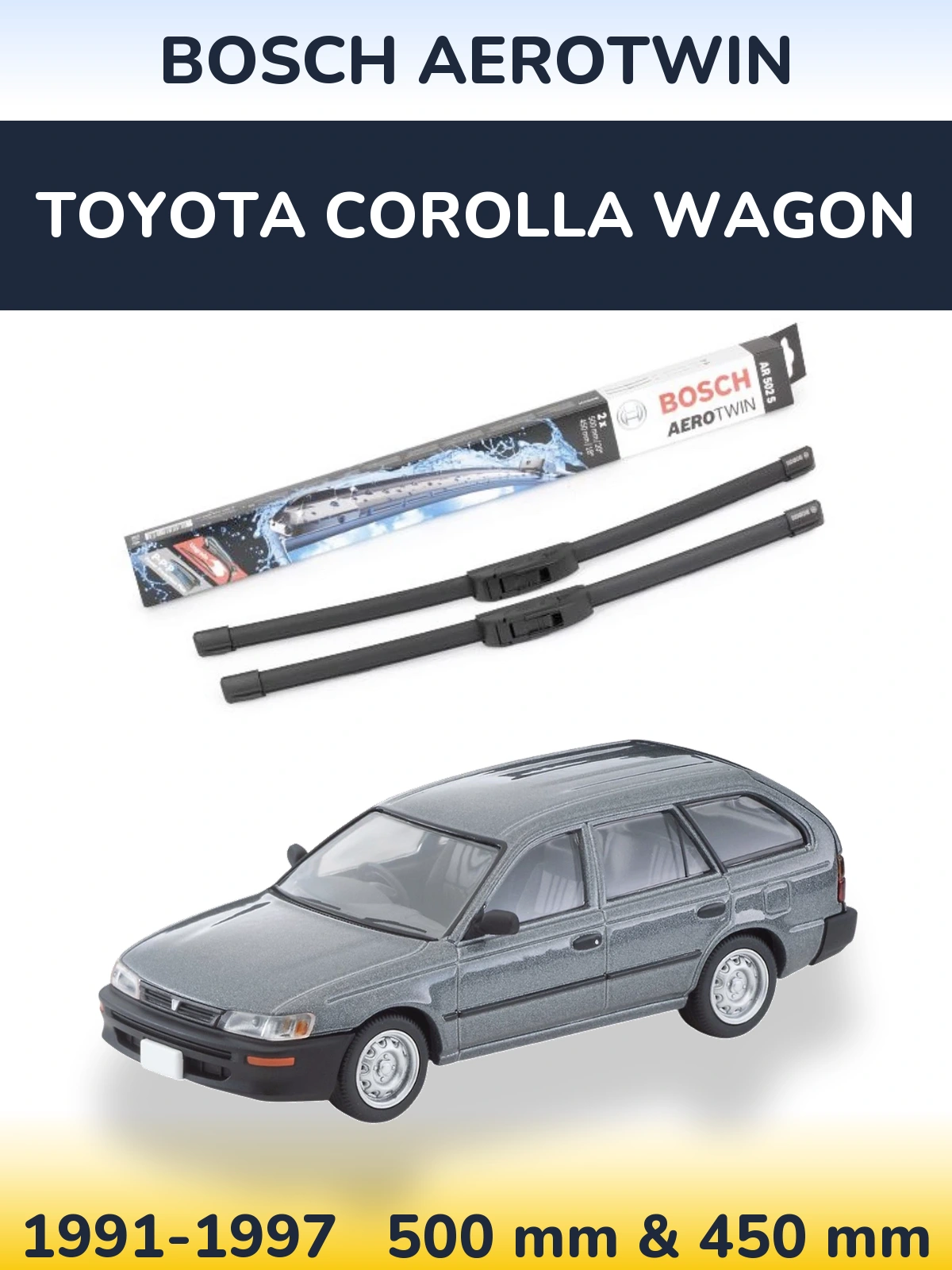 Sada předních stěračů BOSCH AeroTwin 500 a 450 mm pro Toyota Corolla Wagon 1991-1997