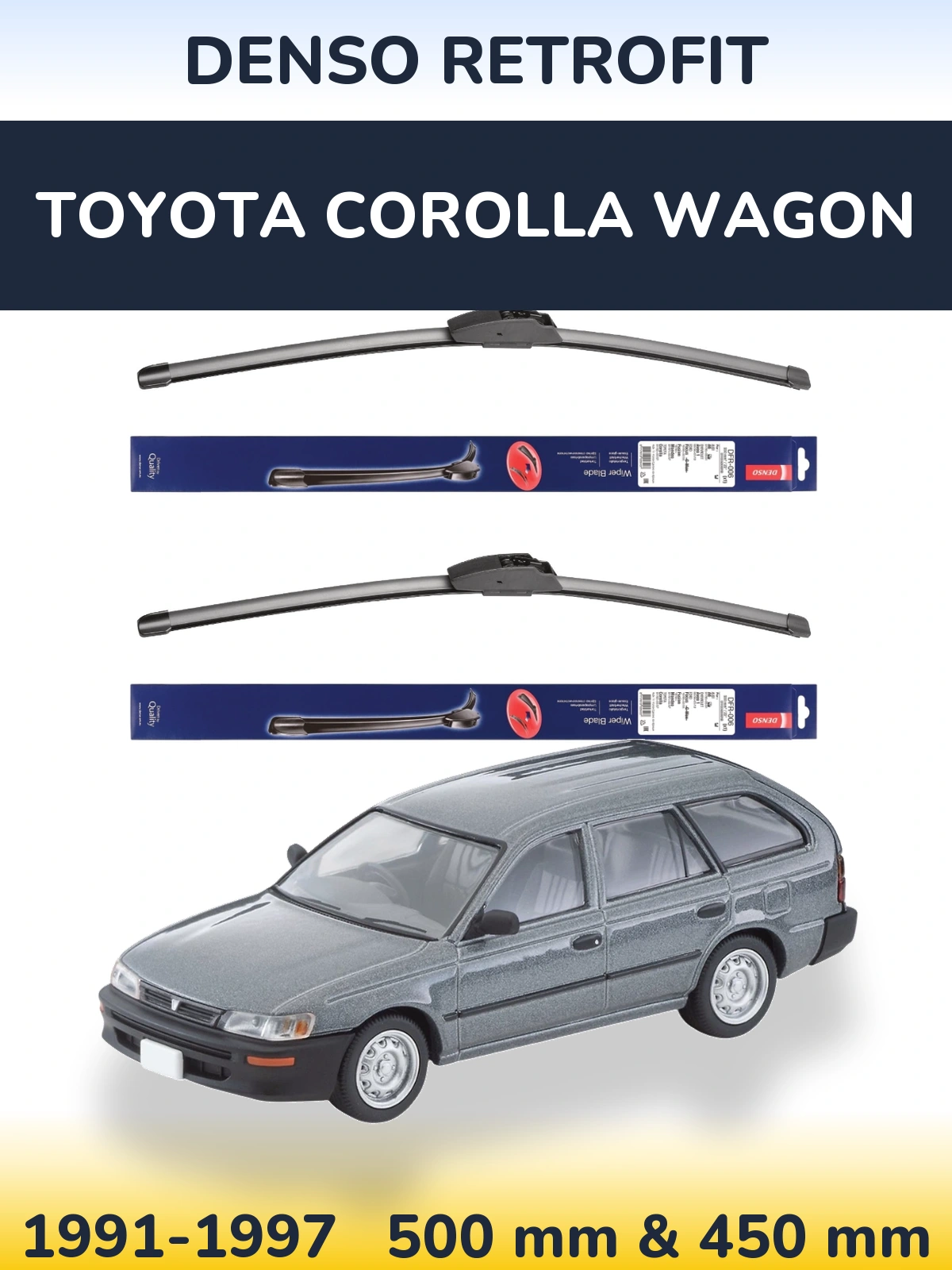Sada předních stěračů Denso Retrofit 500 a 450 mm pro Toyota Corolla Wagon 1991-1997