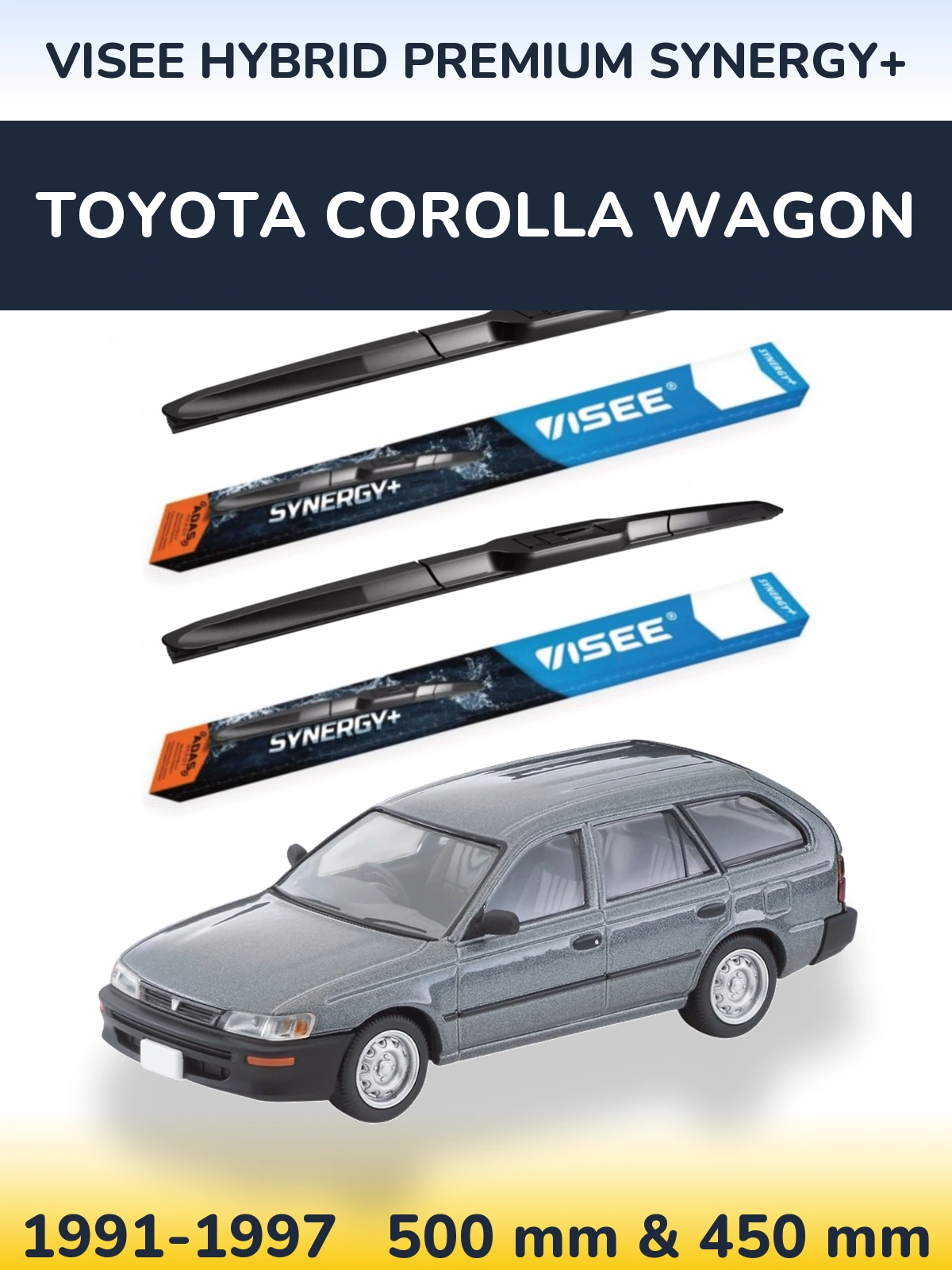 Sada předních stěračů VISEE HYBRID PREMIUM SYNERGY+ 500 a 450 mm pro Toyota Corolla Wagon 1991-1997
