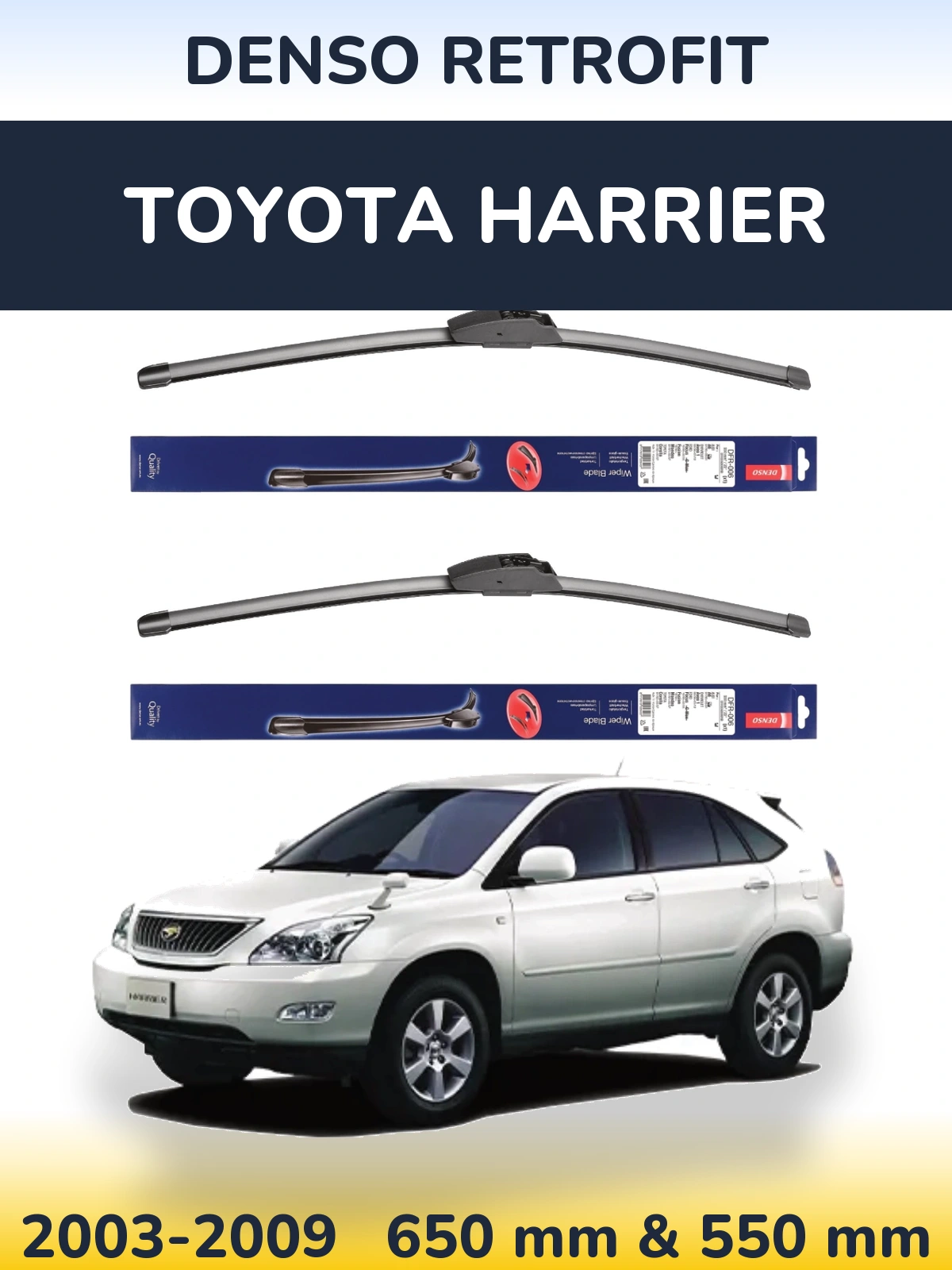 Sada předních stěračů Denso Retrofit 650 a 550 mm pro Toyota Harrier 2003-2009