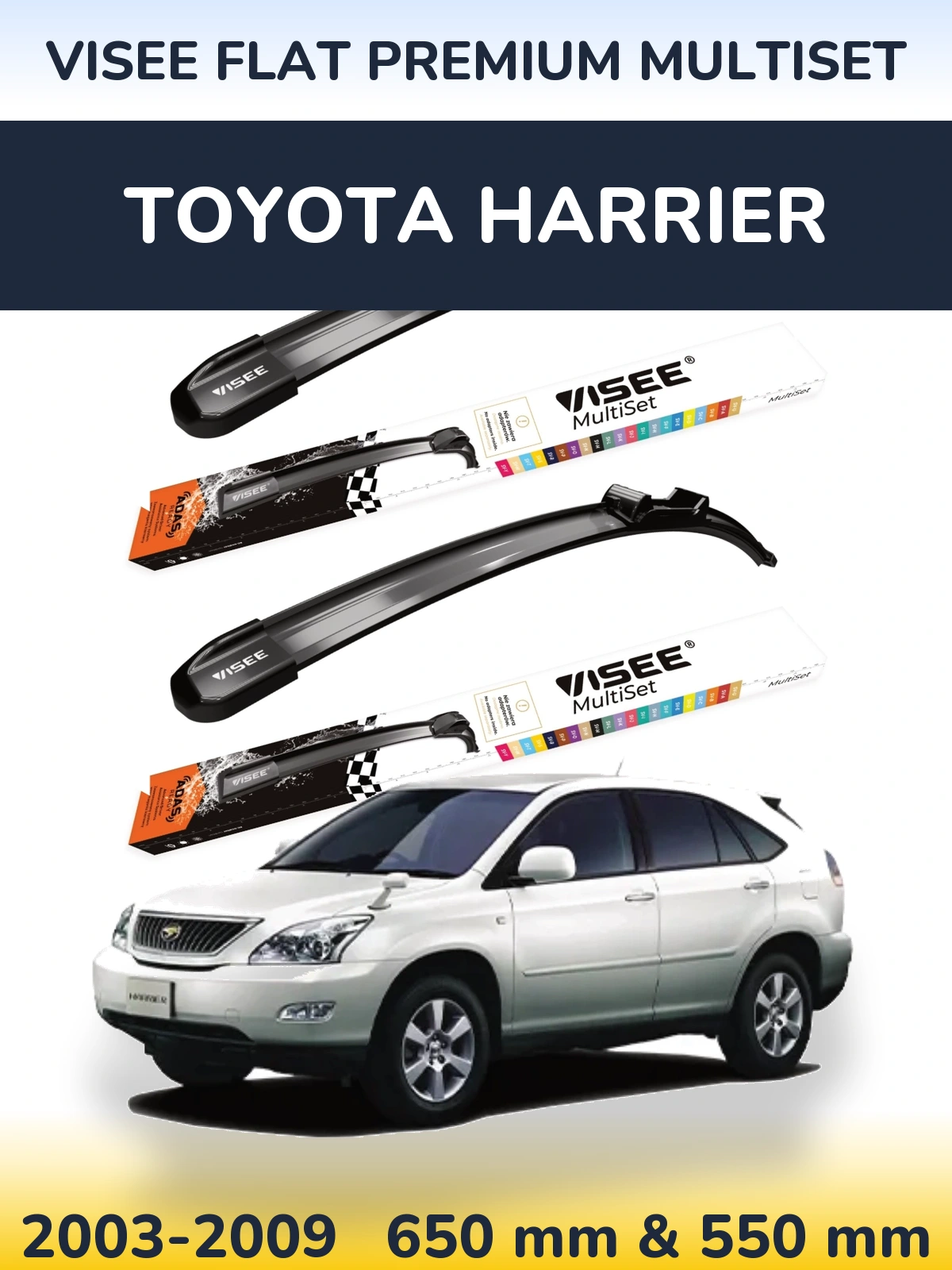 Sada předních stěračů VISEE FLAT PREMIUM MultiSet 650 a 550 mm pro Toyota Harrier 2003-2009