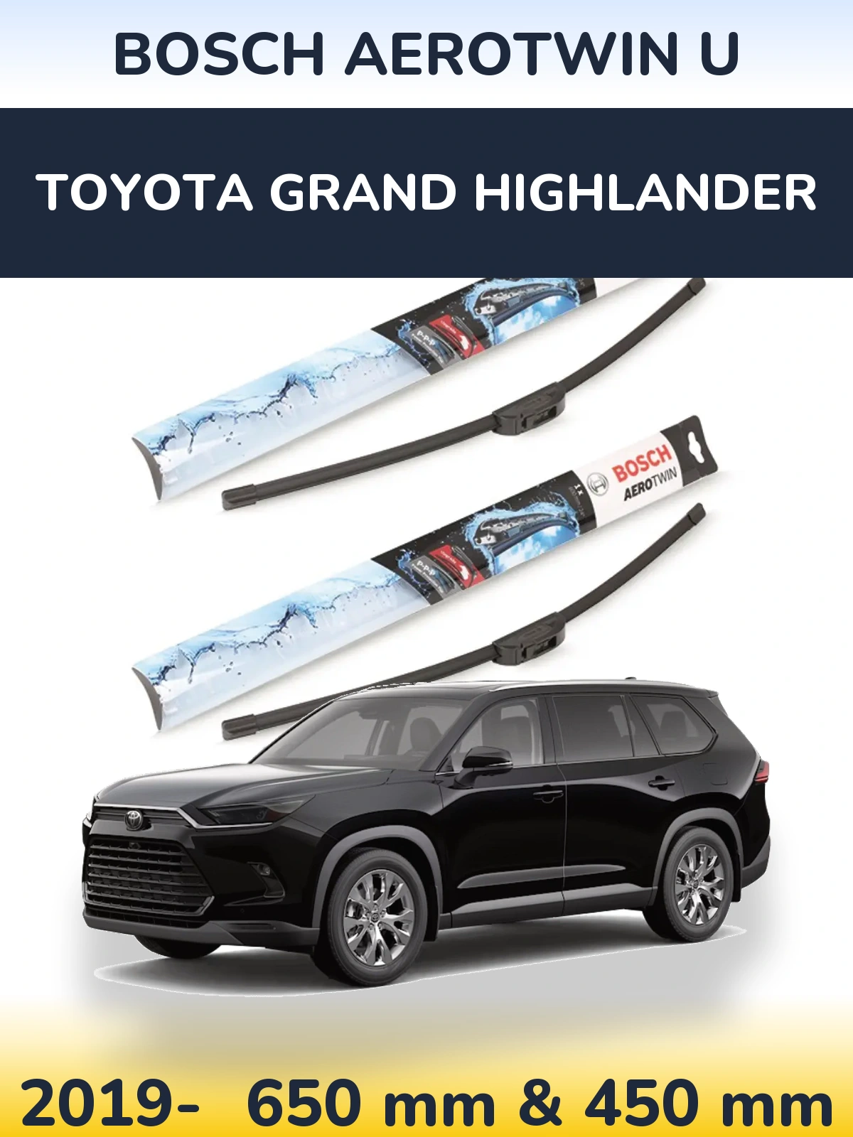 Sada předních stěračů BOSCH AeroTwin U 650 a 450 mm pro Toyota Grand Highlander 2019-2026