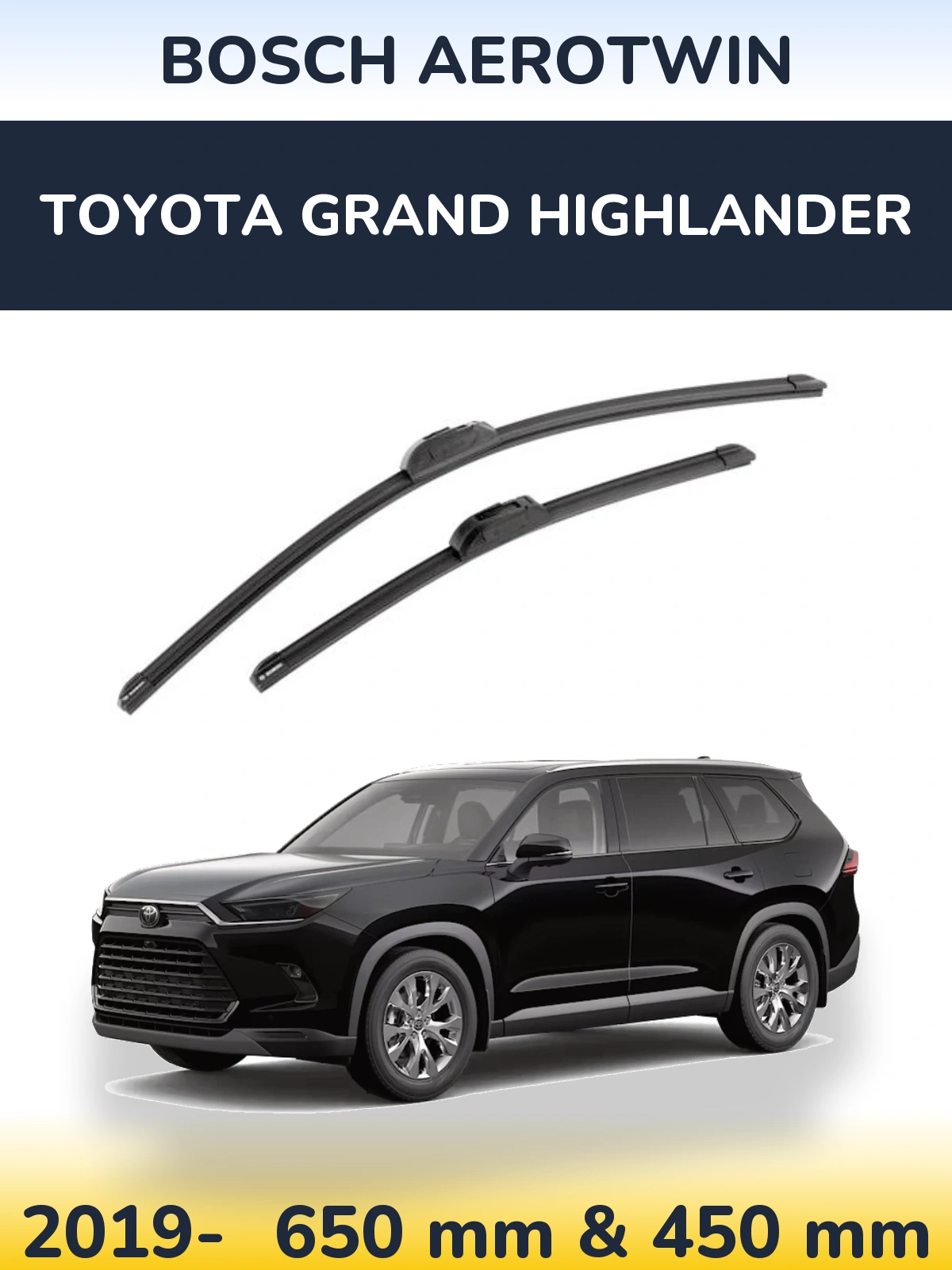 Sada předních stěračů BOSCH AeroTwin 650 a 450 mm pro Toyota Grand Highlander 2019-2026