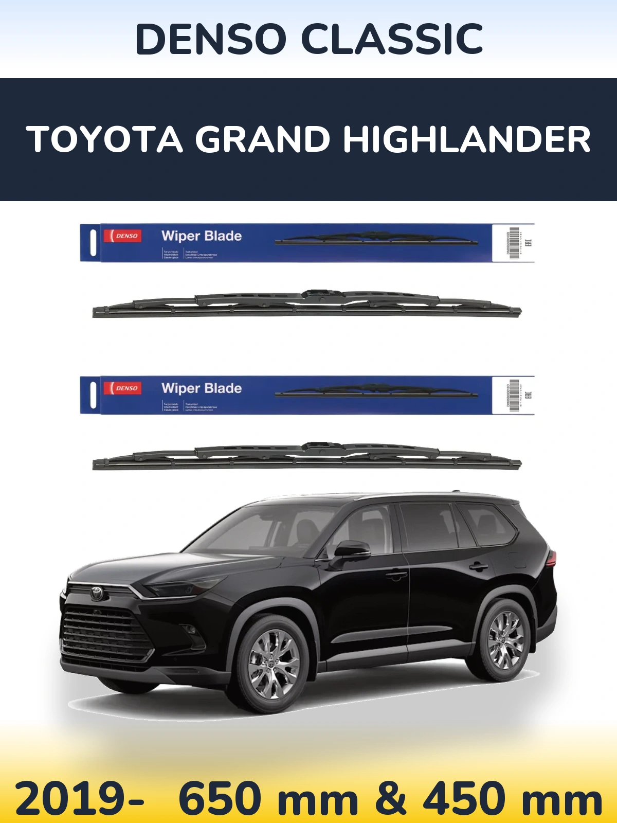 Sada předních stěračů Denso Classic 650 a 450 mm pro Toyota Grand Highlander 2019-2026