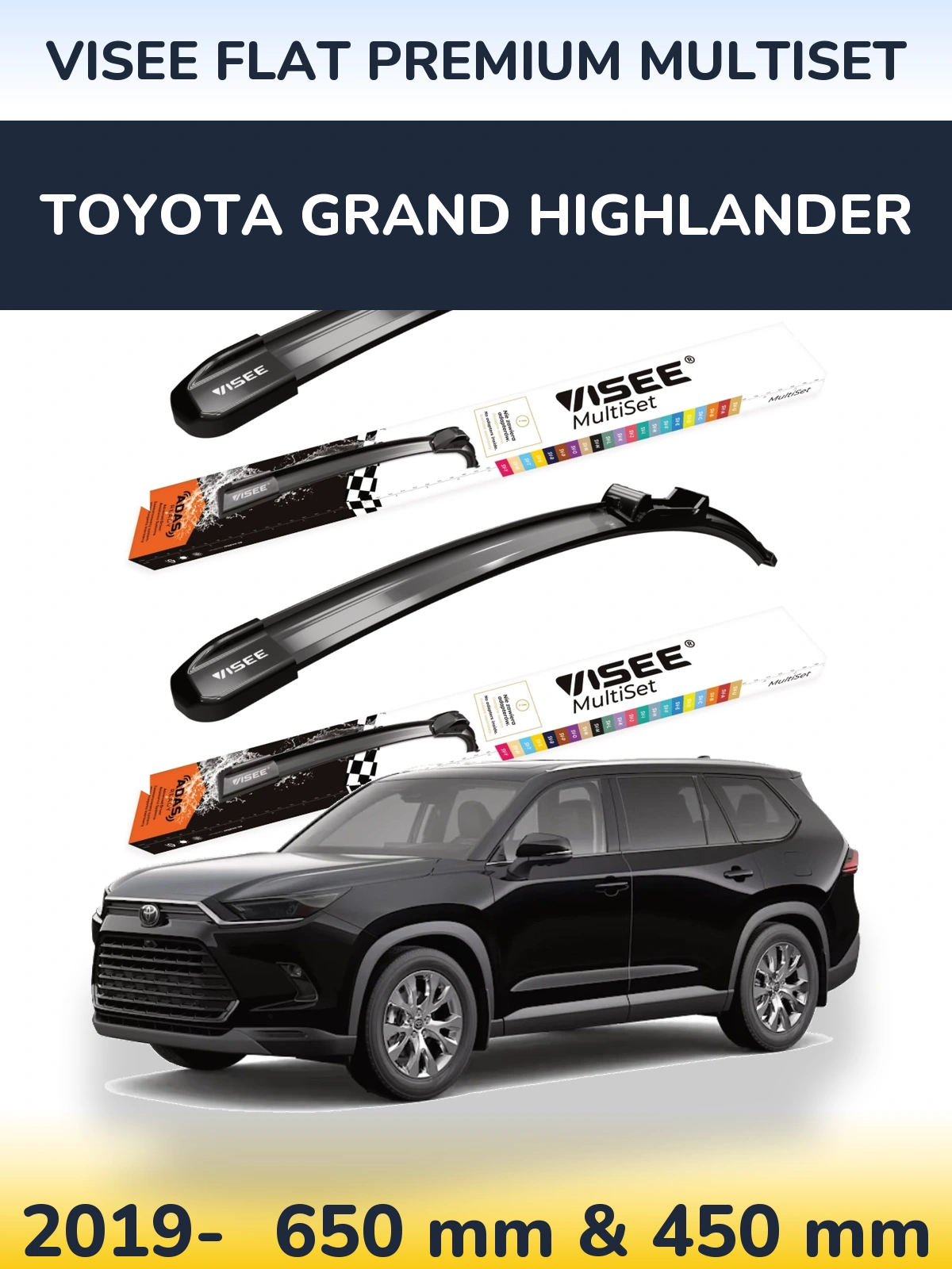Sada předních stěračů VISEE FLAT PREMIUM MultiSet 650 a 450 mm pro Toyota Grand Highlander 2019-2026