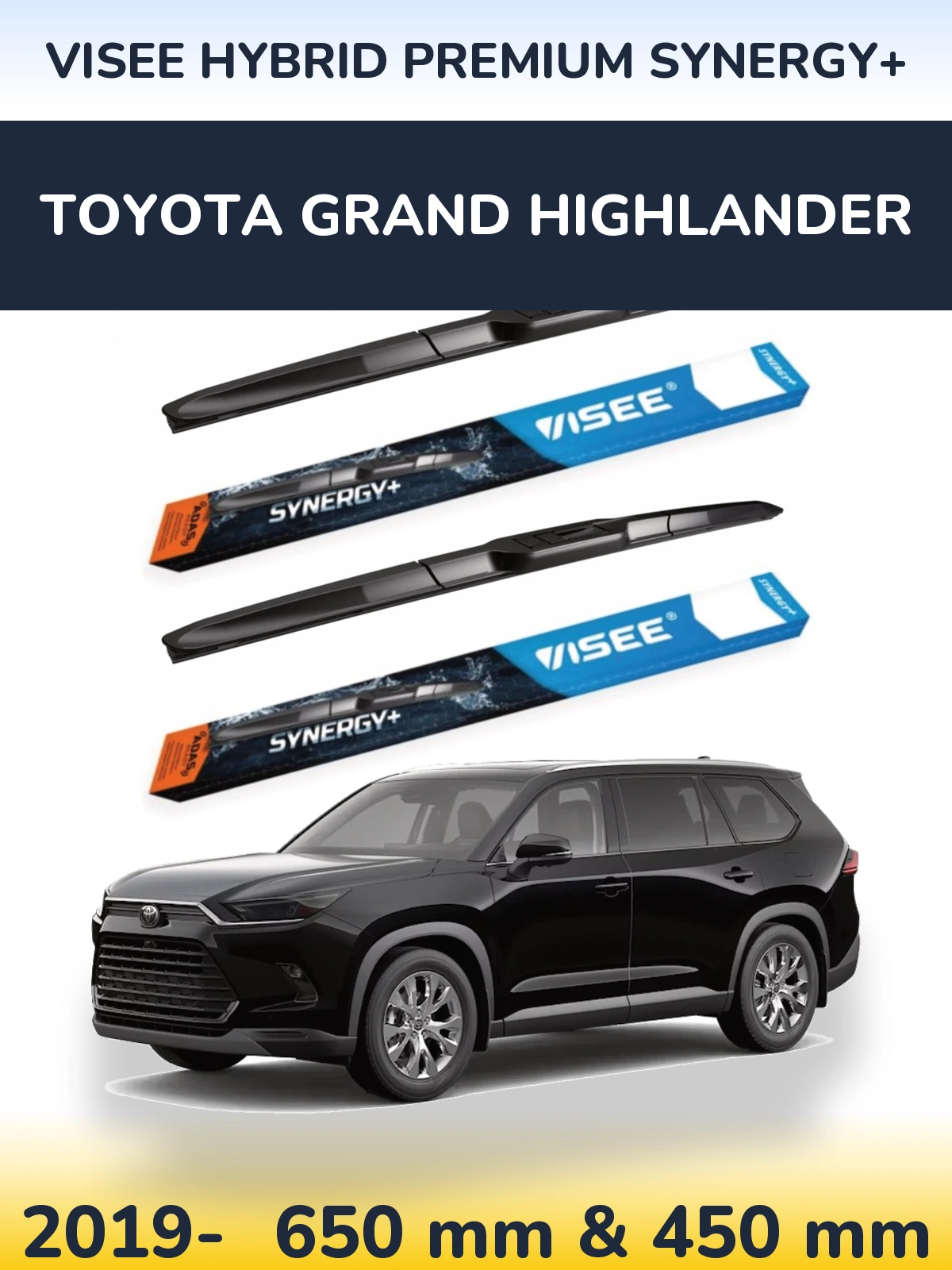 Sada předních stěračů VISEE HYBRID PREMIUM SYNERGY+ 650 a 450 mm pro Toyota Grand Highlander 2019-2026
