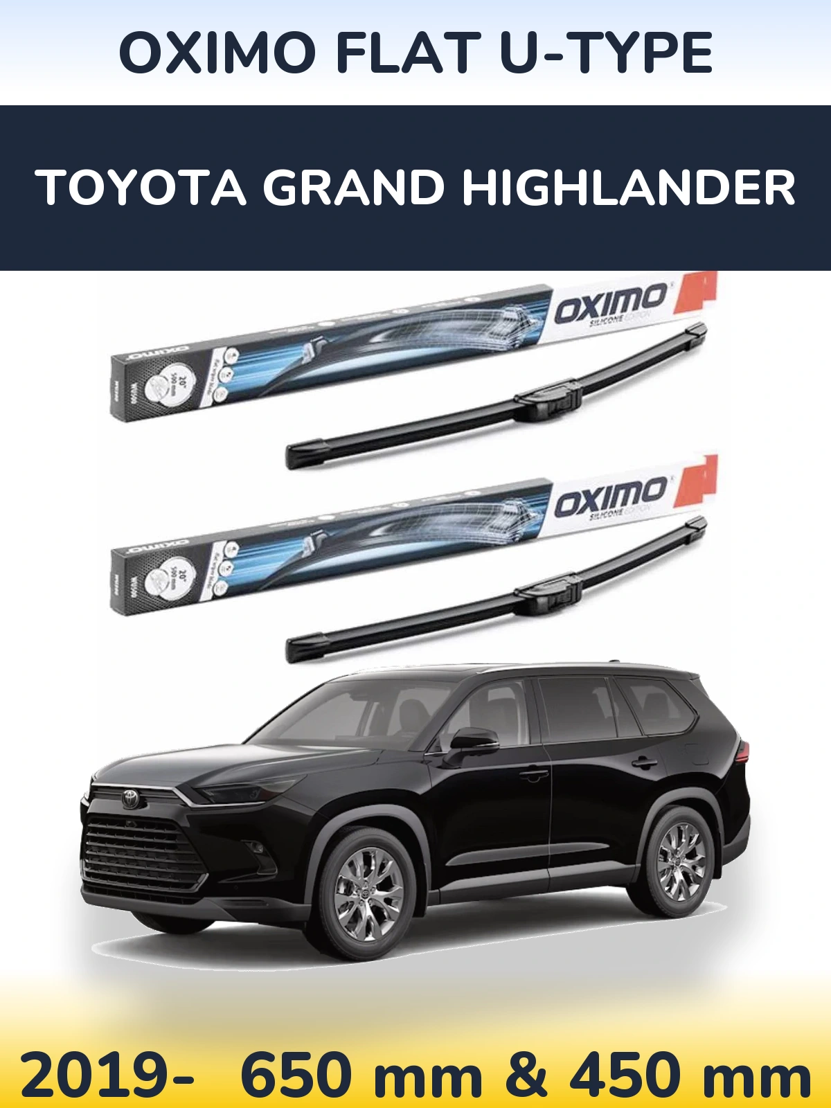 Sada předních stěračů Oximo Flat U-type 650 a 450 mm pro Toyota Grand Highlander 2019-2026