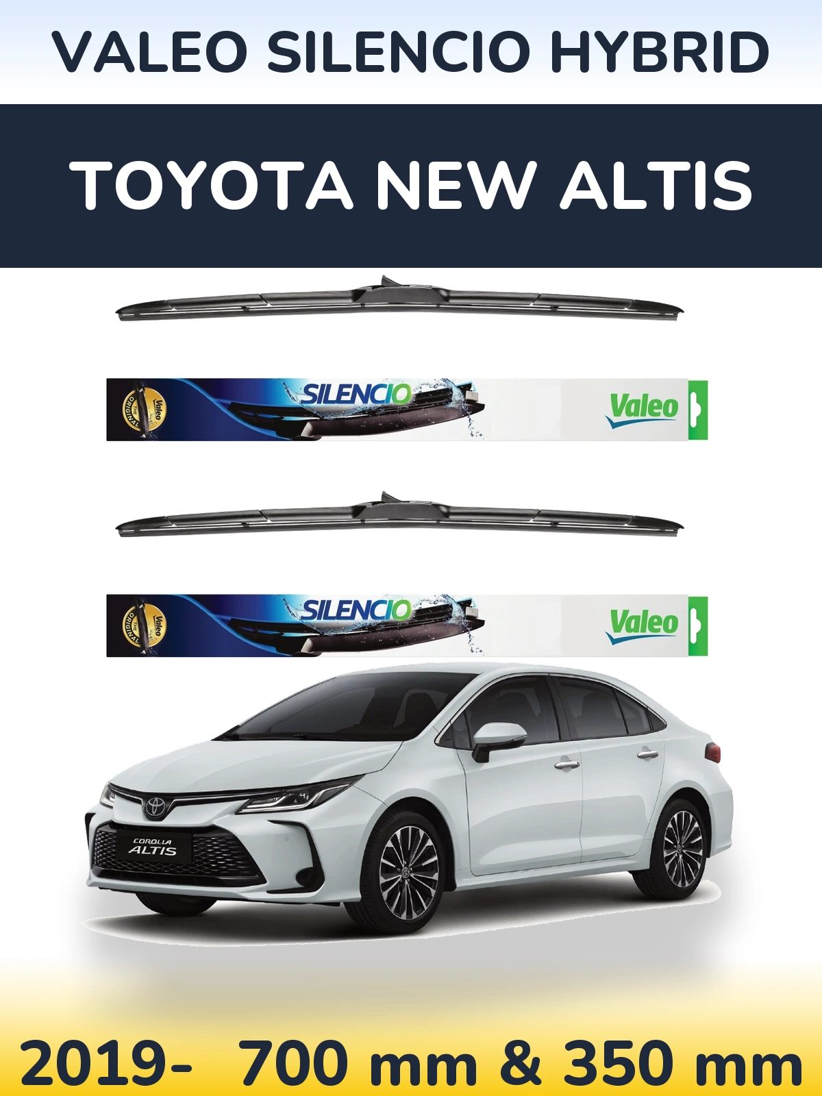 Sada předních stěračů Valeo Silencio Hybrid 700 a 350 mm pro Toyota New Altis 2019-2026