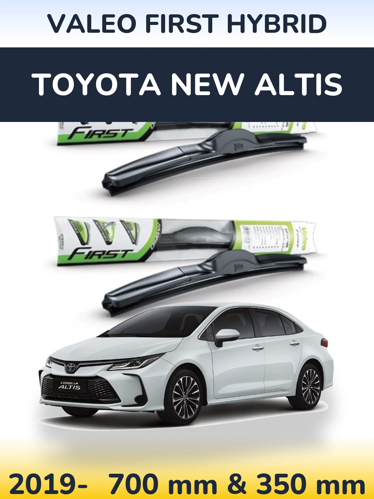 Sada předních stěračů Valeo First Hybrid 700 a 350 mm pro Toyota New Altis 2019-2026