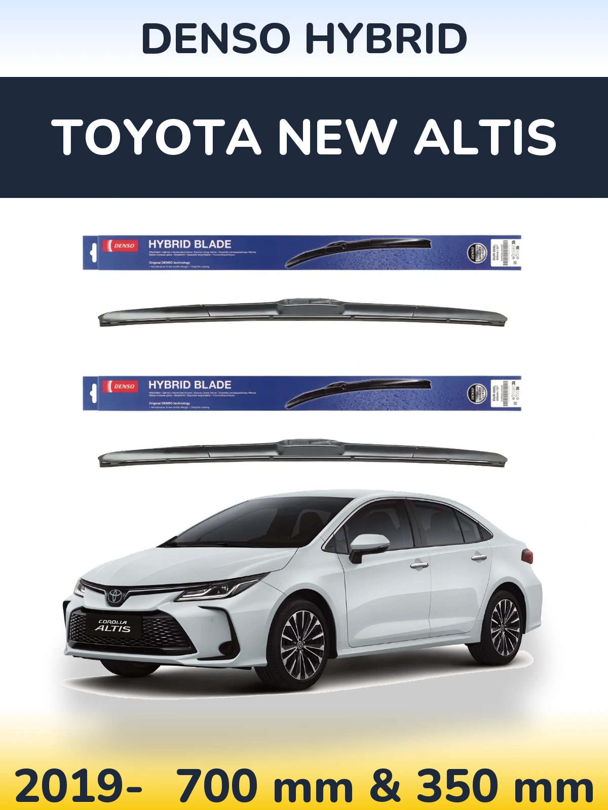 Sada předních stěračů Denso Hybrid 700 a 350 mm pro Toyota New Altis 2019-2026