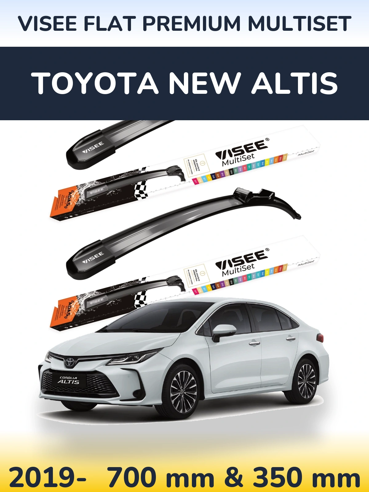 Sada předních stěračů VISEE FLAT PREMIUM MultiSet 700 a 350 mm pro Toyota New Altis 2019-2026