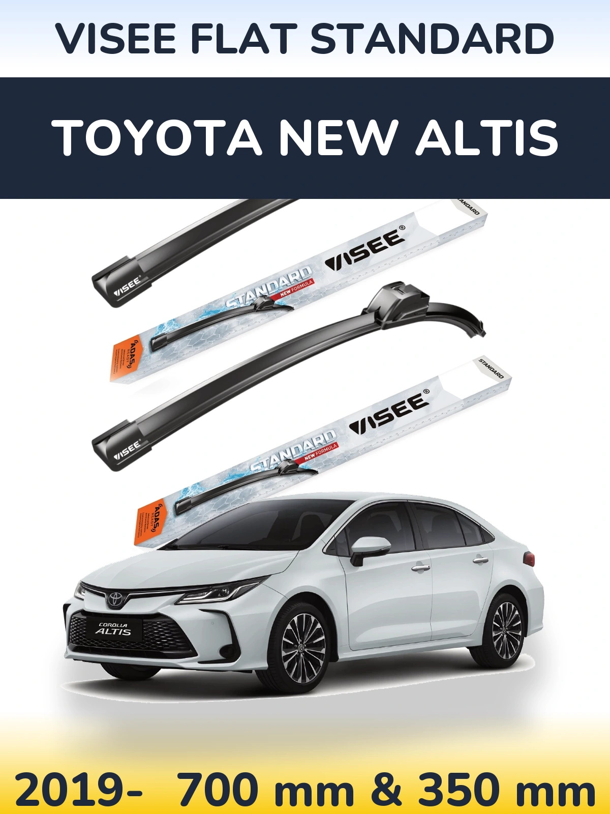 Sada předních stěračů VISEE FLAT STANDARD 700 a 350 mm pro Toyota New Altis 2019-2026
