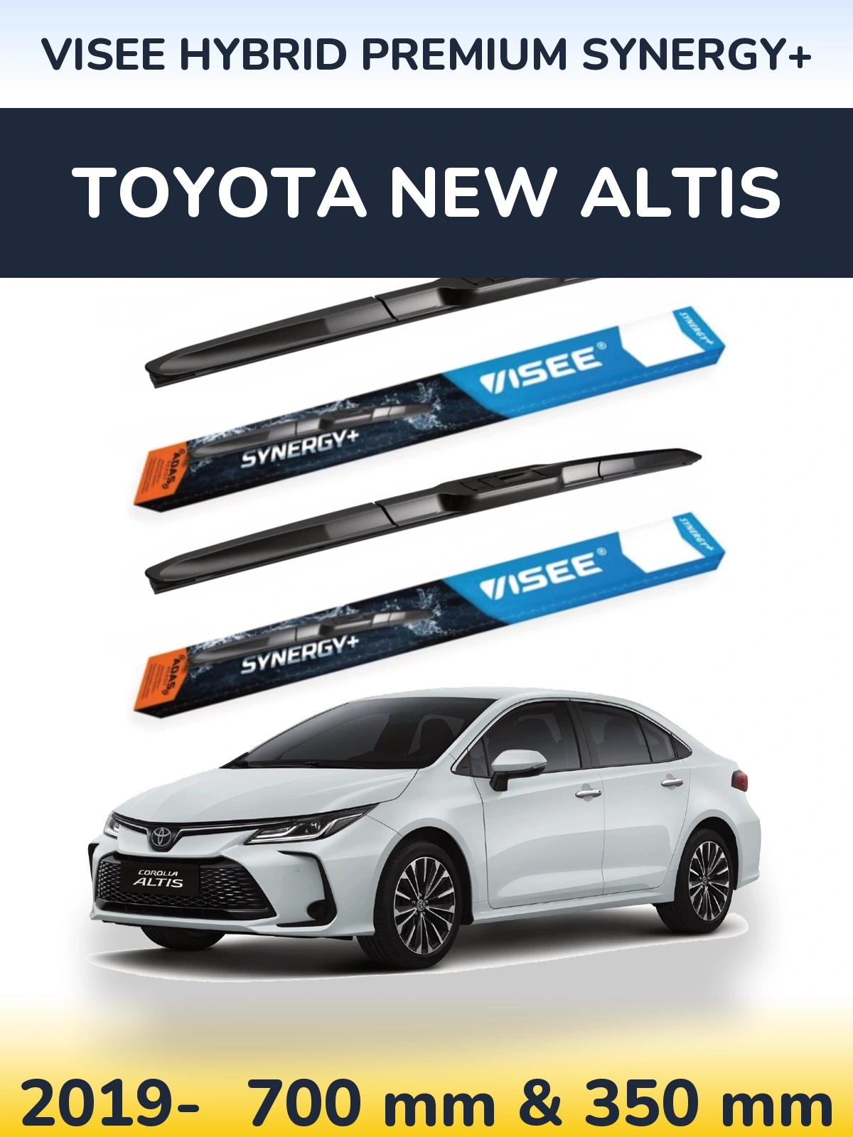 Sada předních stěračů VISEE HYBRID PREMIUM SYNERGY+ 700 a 350 mm pro Toyota New Altis 2019-2026