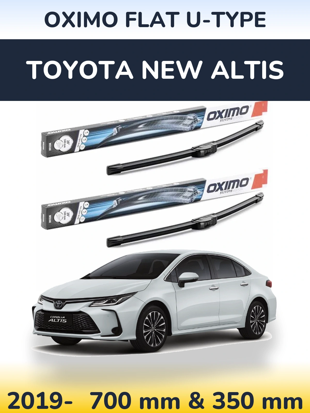 Sada předních stěračů Oximo Flat U-type 700 a 350 mm pro Toyota New Altis 2019-2026