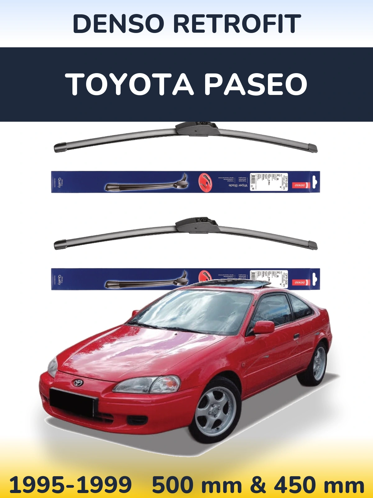 Sada předních stěračů Denso Retrofit 500 a 450 mm pro Toyota Paseo 1995-1999
